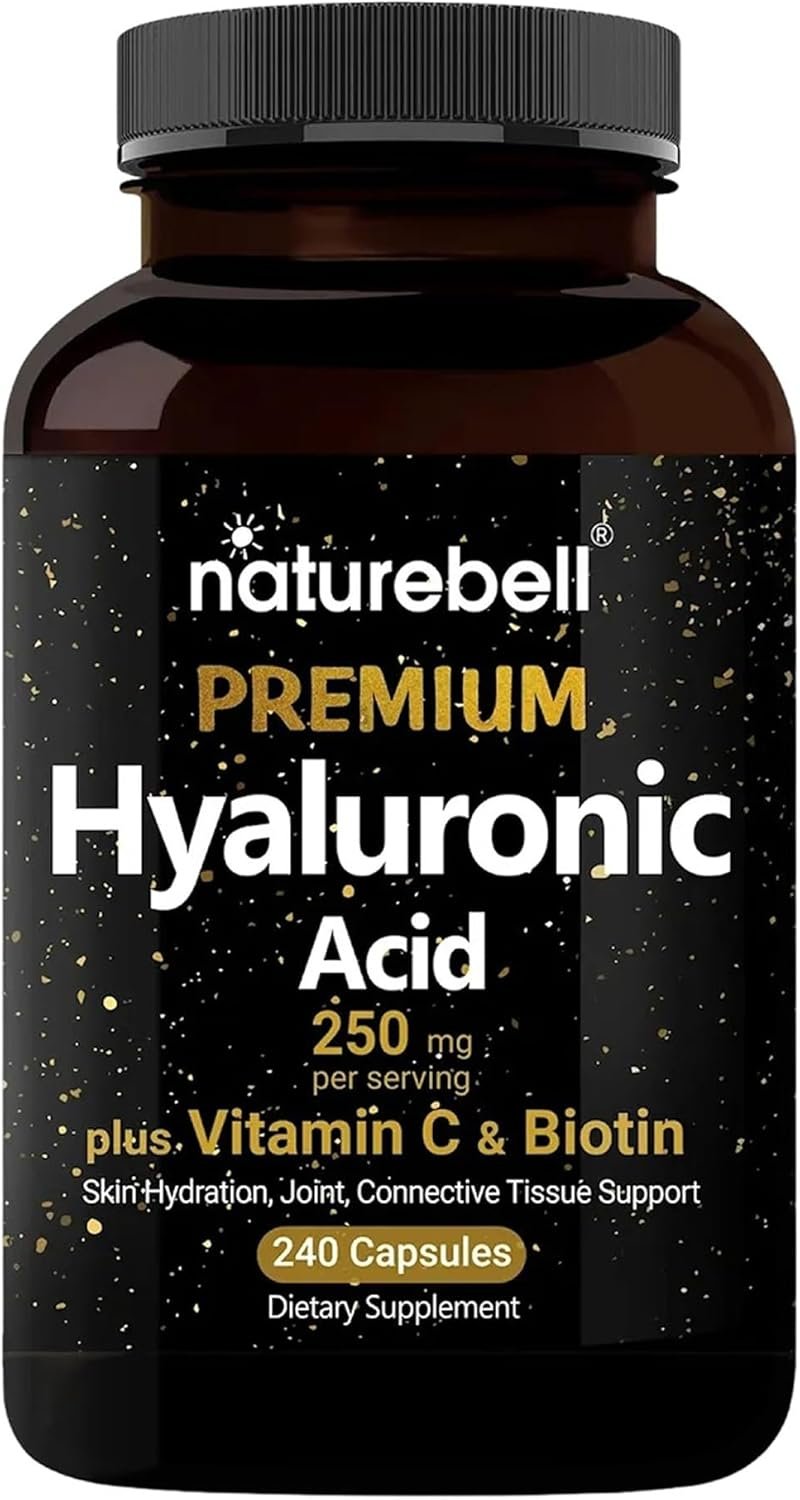 NatureBell Hyaluronic Acid 250mg – 240 Capsules – 250mg Hyaluronic Acid, 5000mcg Biotin & 25 mg Vitamin C – Supports Skin, Hair, Bone, Eye & Joint Health