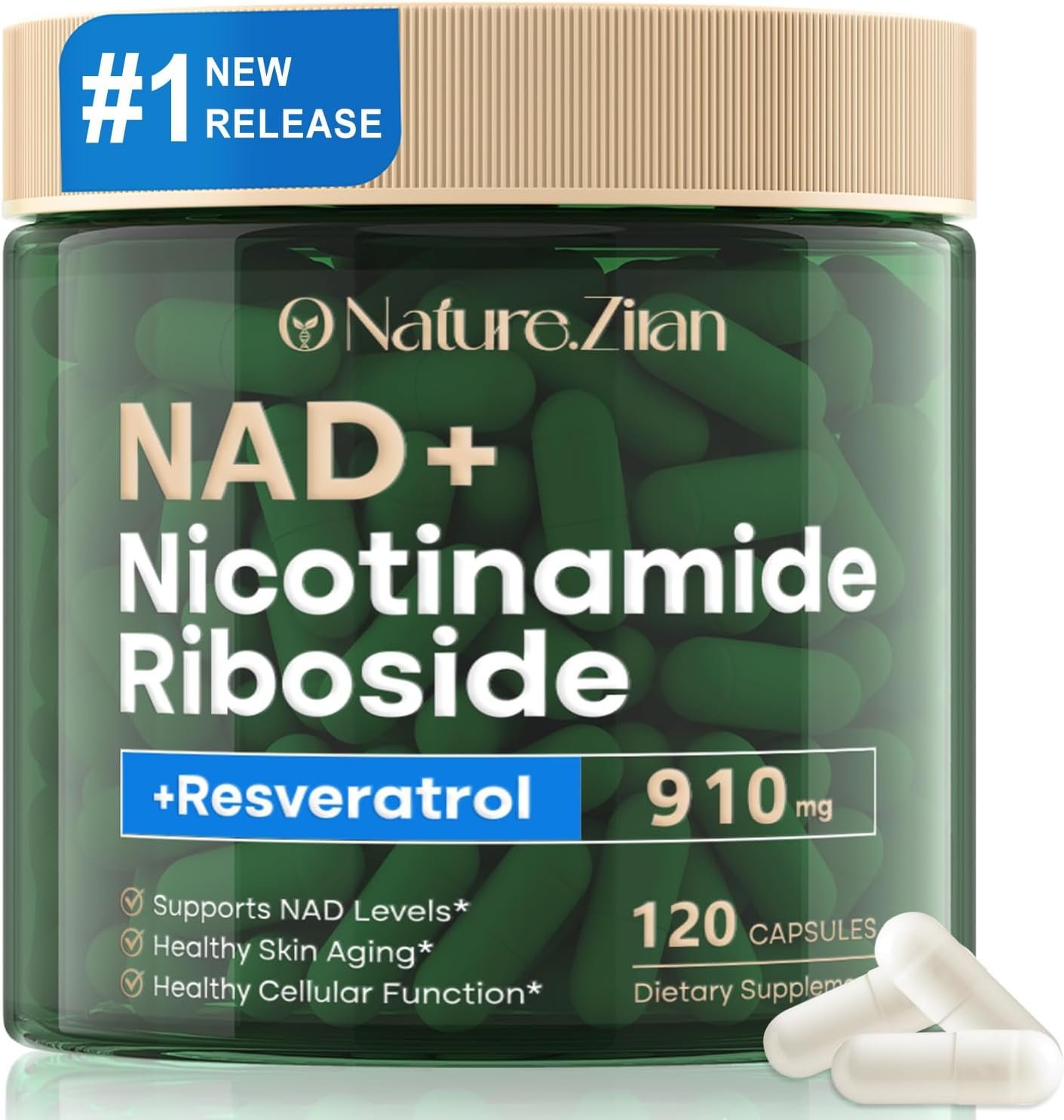 NAD Supplement – NAD+ Nicotinamide Riboside 910 Mg Supplement for Women & Men, Liposomal Nicotinamide Riboside with Resveratrol, for Focus, Boost – 120 Capsules (120 Count (Pack of 1))