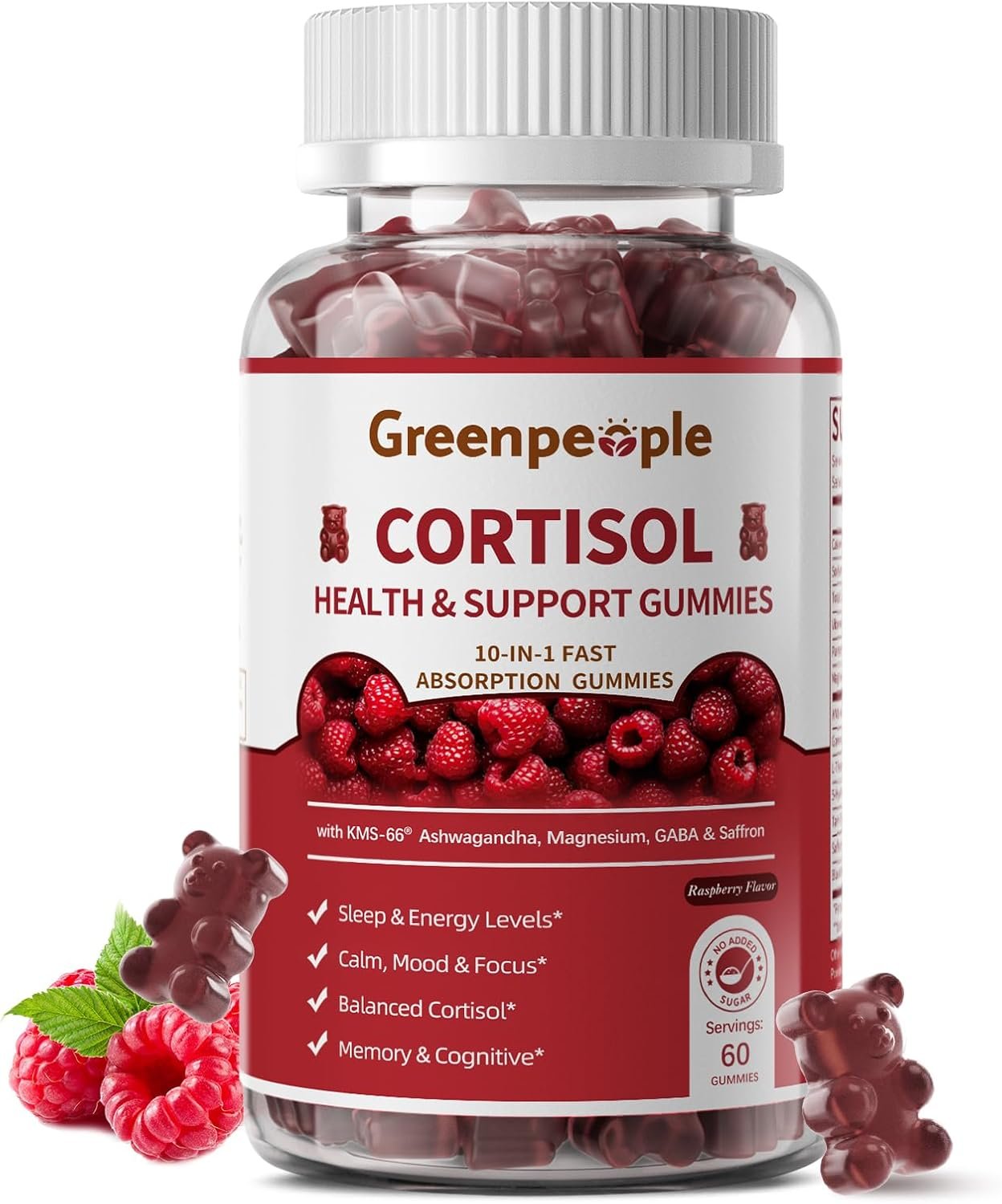 GREENPEOPLE Cortisol Supplements for Women & Men – Cortisol Reducer Detox Manager w/KSM-66 Ashwagandha/Magnesium/L-theanine/GABA/Vitamin B6 for Mood/Sleep/Stress Relief 60 CT Raspberry Flavor Gummies