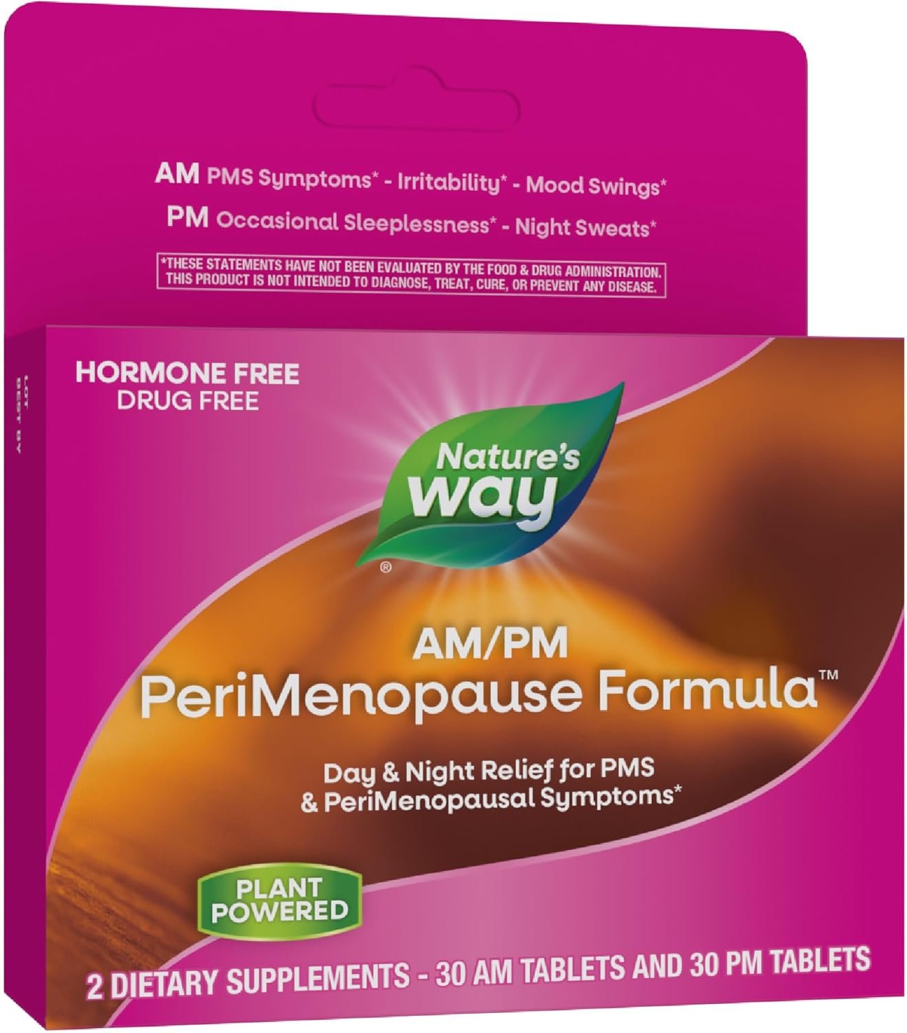 Nature’s Way AM/PM PeriMenopause Formula, Perimenopause and PMS Symptom Support*, Hormone-Free, Hot Flashes*, PMS Symptoms*, Restful Sleep*, 30 AM & 30 PM Tablets (Packaging May Vary)
