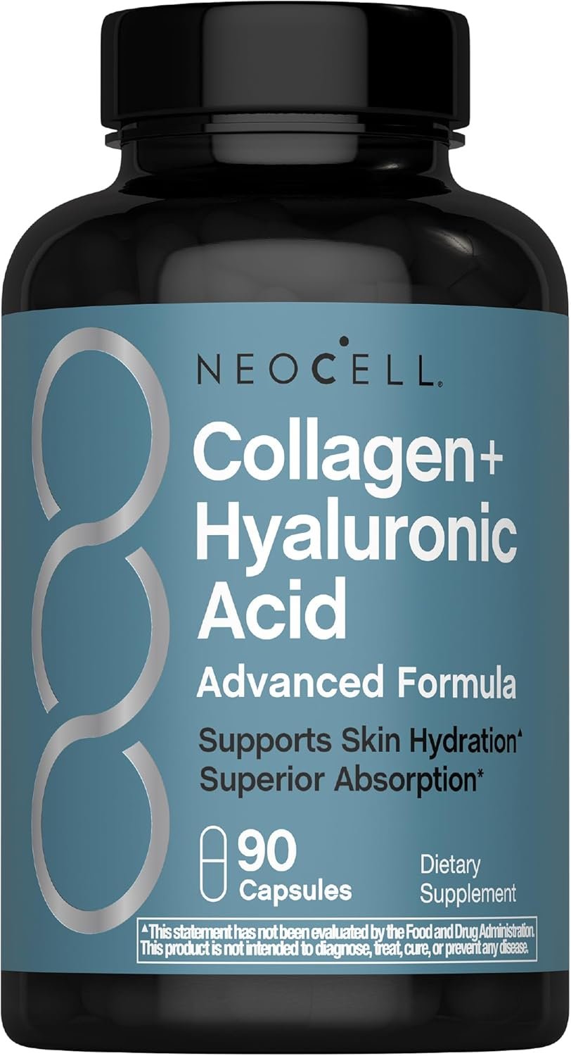 NeoCell Collagen Peptides Capsules | 90 Count | Plus Hyaluronic Acid | Skin Hydration | Superior Absorption | Advanced Grass Fed Formula Supplement | for Women and Men