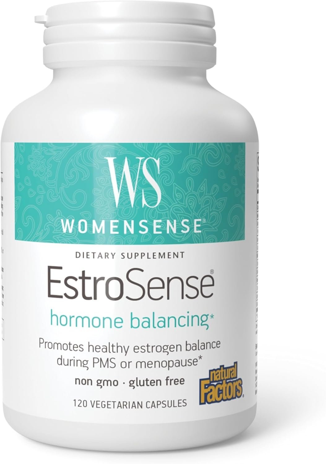 Natural Factors WomenSense EstroSense – Daily Hormonal Balance Support Supplement – Supports Healthy Menstruation & Menopause – Non-GMO Natural Supplement – 120 Vegetarian Capsules (60 Servings)