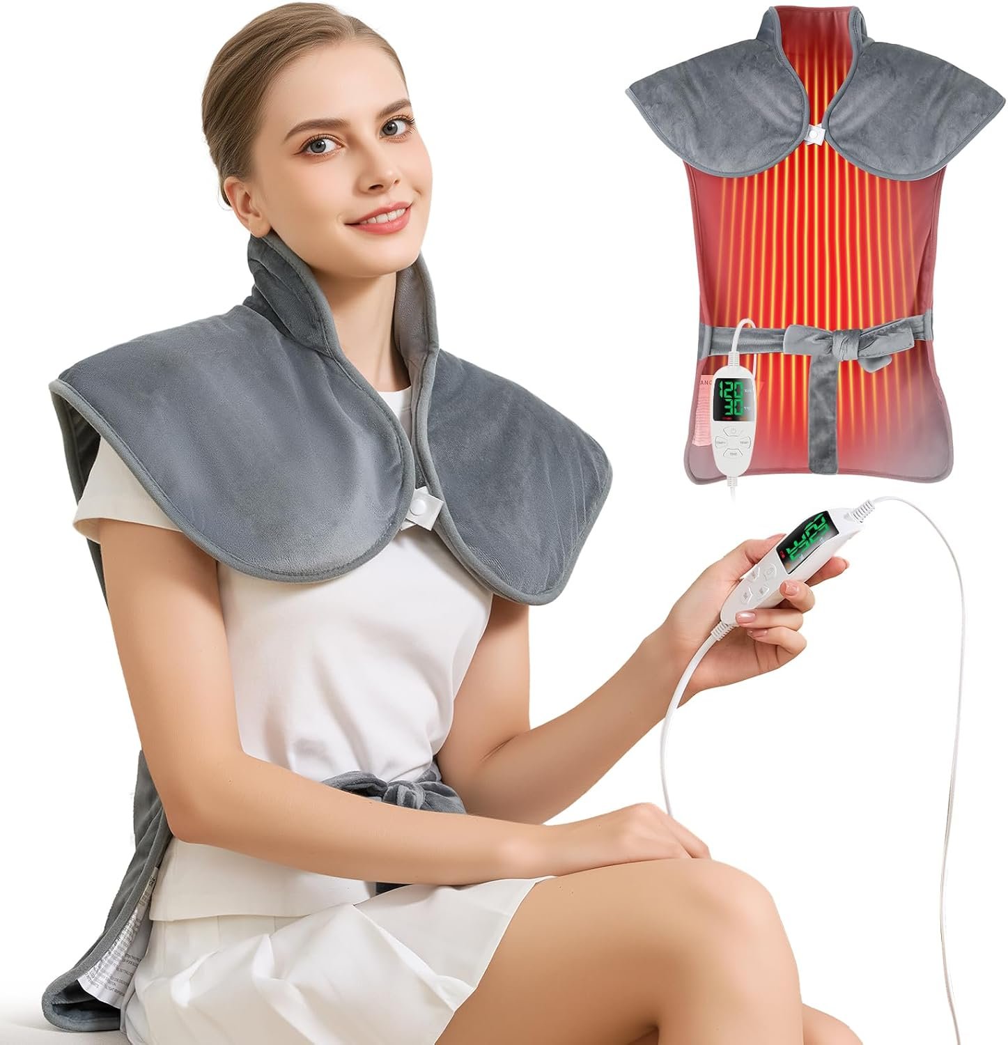 Mothers Day Gifts & Birthday Gifts for Wife Women Men Mom, Electric Weighted Pad for Neck Back Shoulder Pain Relief, 25″x37″ Large Full Body Heating Pad for Menstrual Cramps – 5 Heat Levels/Snug Fit