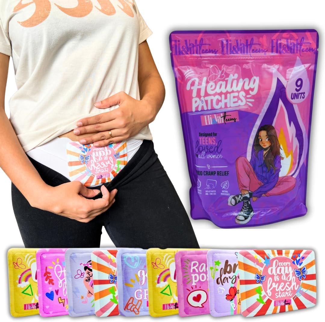 ELI&VAL Heating Patches for Period Cramps (9 Count) – Disposable Stick-On Heat Pads for Teens, Tweens & Women – Portable Menstrual Pain Relief – Natural, Ultra-Thin, Up to 8 Hours