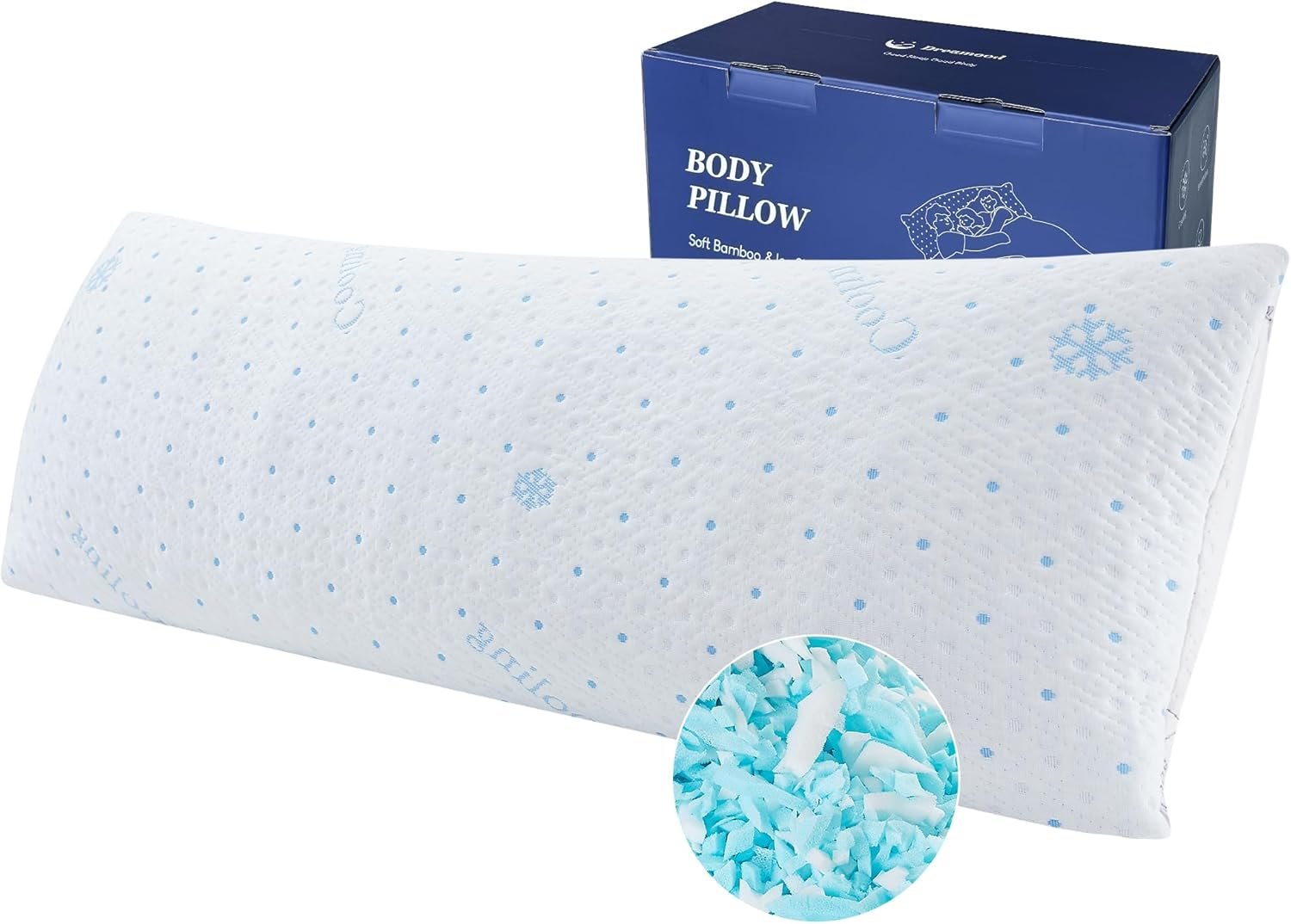 Dreamood Cooling Body Pillow with Pillowcase, Adjustable Shredded Memory Foam Pregnancy Long Full Bed Body Pillows for Adults Side Sleeper – with Washable Soft Cooling Double-Sided Cover, 20×54 inch