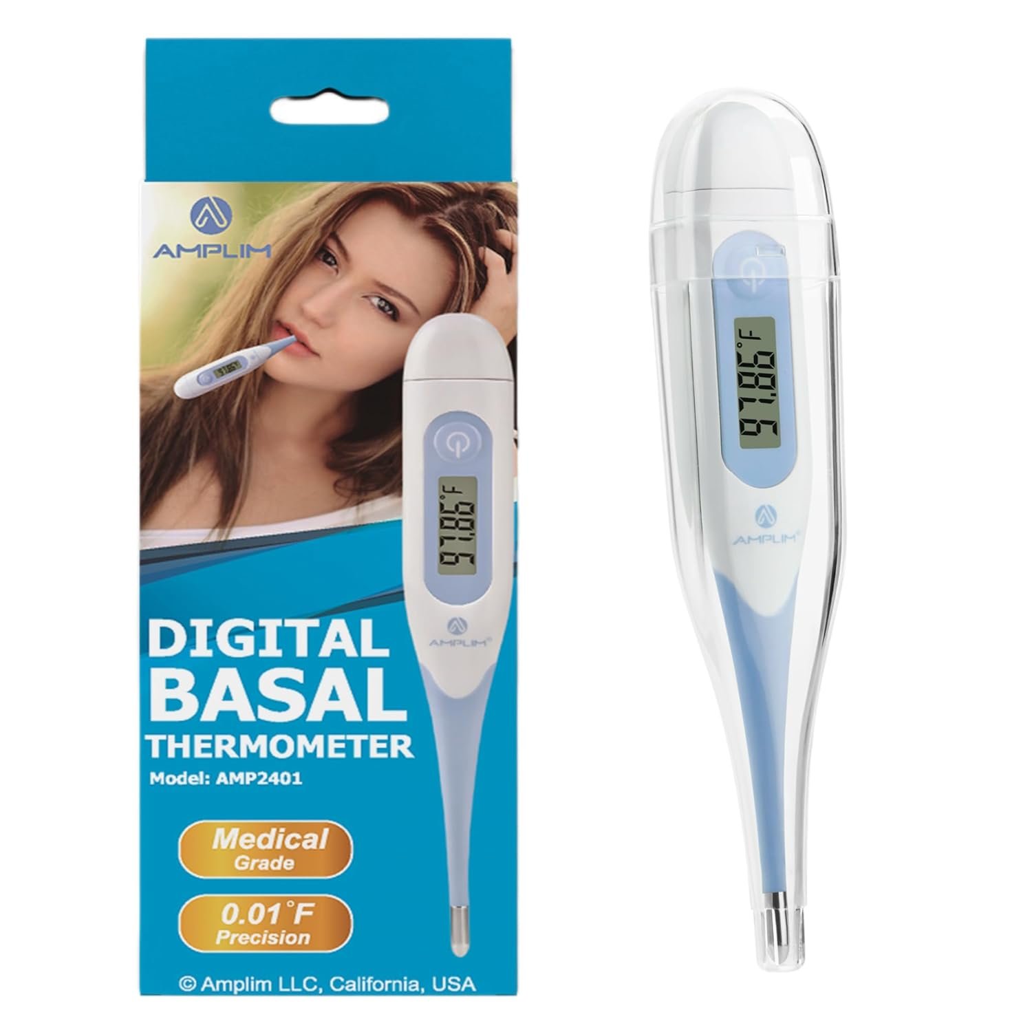 Amplim 4-in-1 Rectal, Underarm & Oral Digital Baby Thermometer for Infants, Toddlers, & Kids, Plus Basal Thermometer for Women, 0.01°F Accurate Temperature Check, Includes Carrying Case for Storage