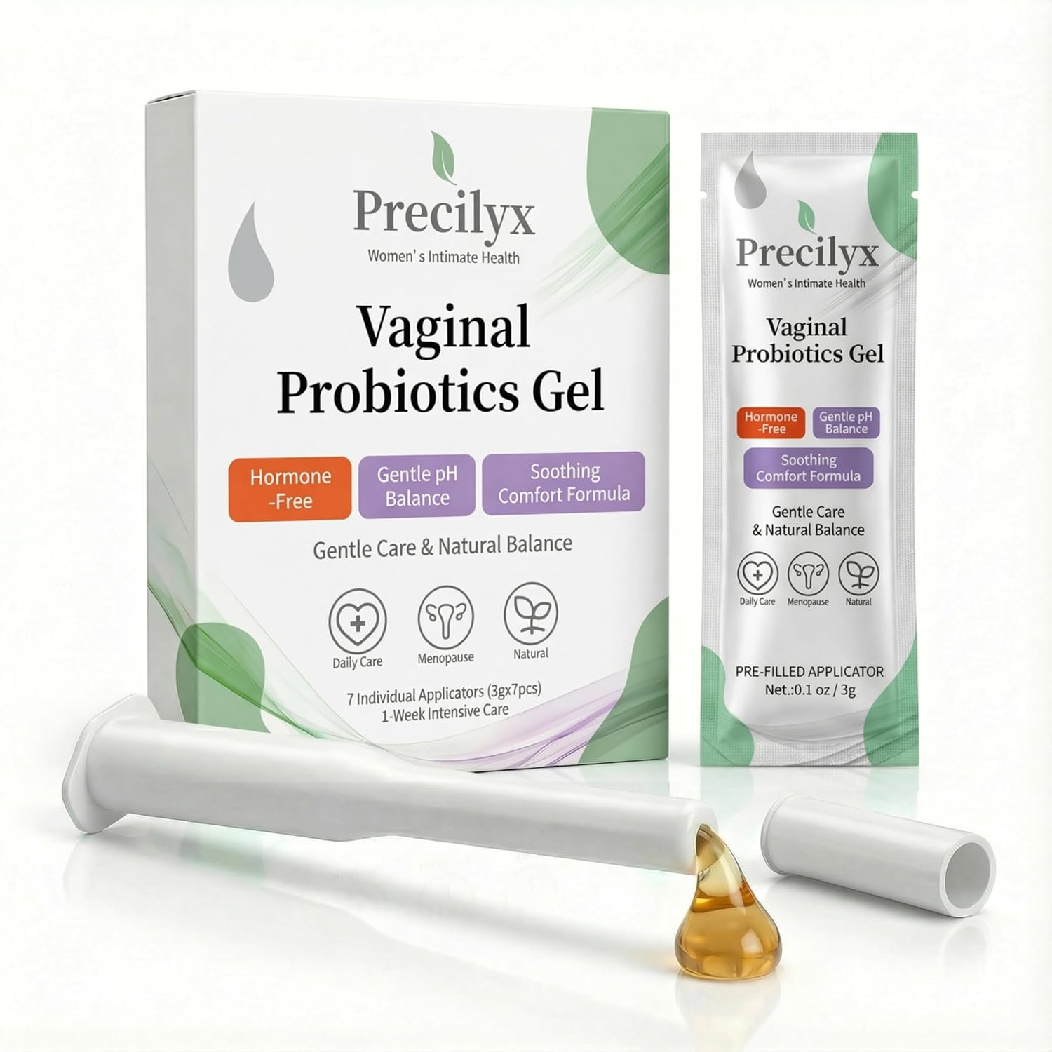 Vaginal Probiotics Intimate Care Gel for Women with Boric Acid Odor Control,Itch Relief & pH Balance Hormone-Free | BV & Yeast Infection Care | Dryness Moisturizer,7 Pre-Filled Applicators