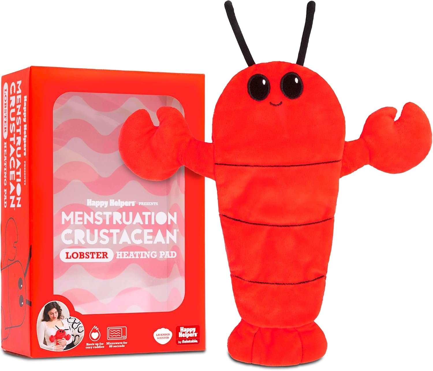 Menstruation Crustacean Lobster by Relatable, Microwavable Heating Pad for Period Cramps, Cuddly Plushies, Relaxing Gifts for Mom, Includes 1 Lavender Scented Heating Pad Plushy