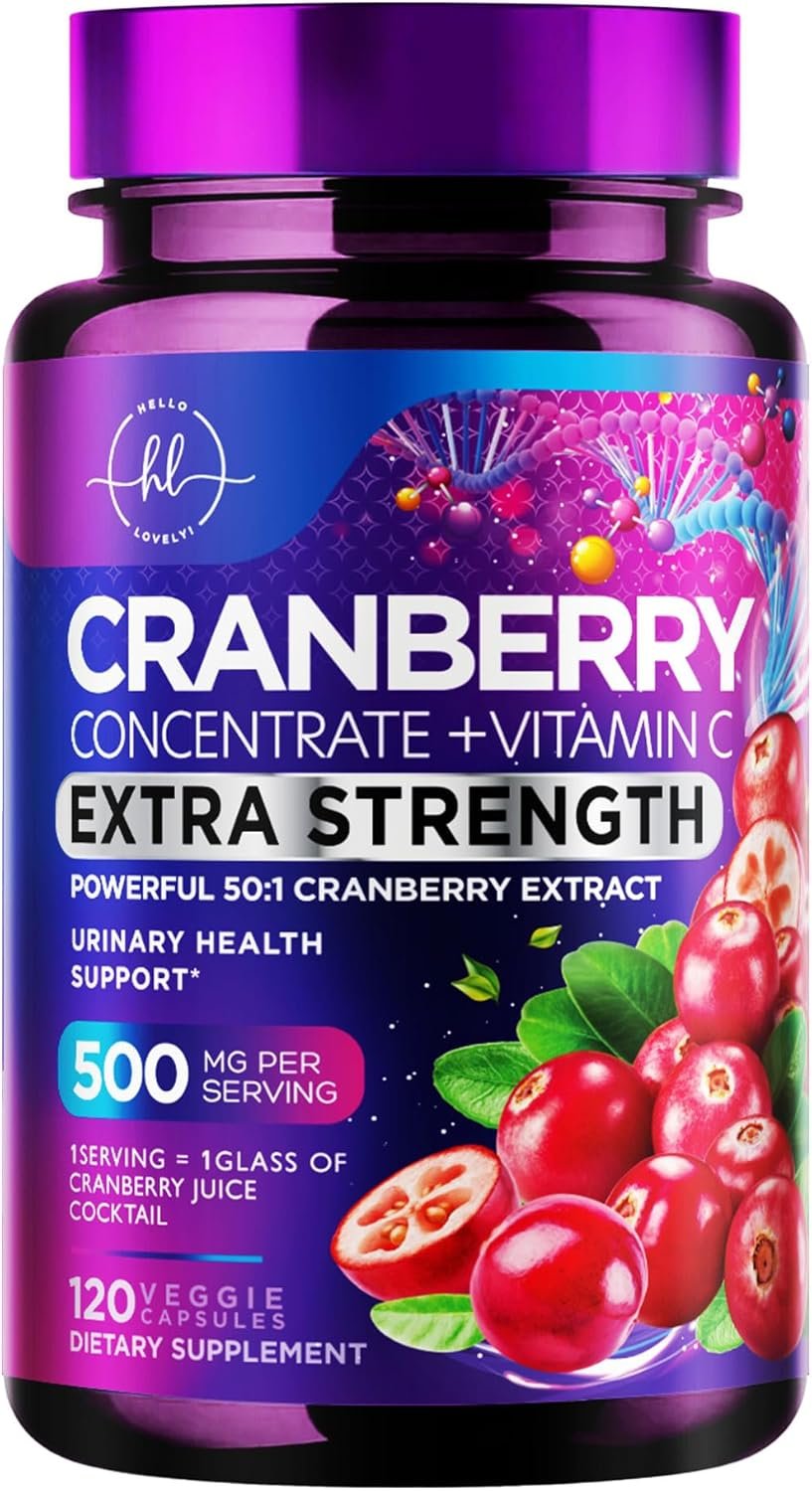 Cranberry Extract 500mg Per Serving Supplement Pills – 3X Strength Concentrated Whole Fruit Cranberry with Vitamin C, Triple Strength for Cleanse & Urinary Tract Health Support – 120 Capsules