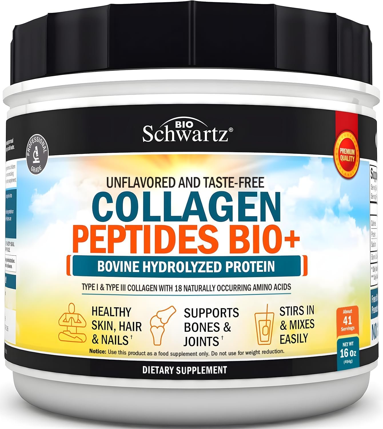 Multi Collagen Protein Powder for Men & Women – Grass Fed Collagen Peptides Powder for Women & Men with Types I & 3 plus Naturally Occurring Amino Acids – Hydrolyzed Easy to Mix & Unflavored (16oz)