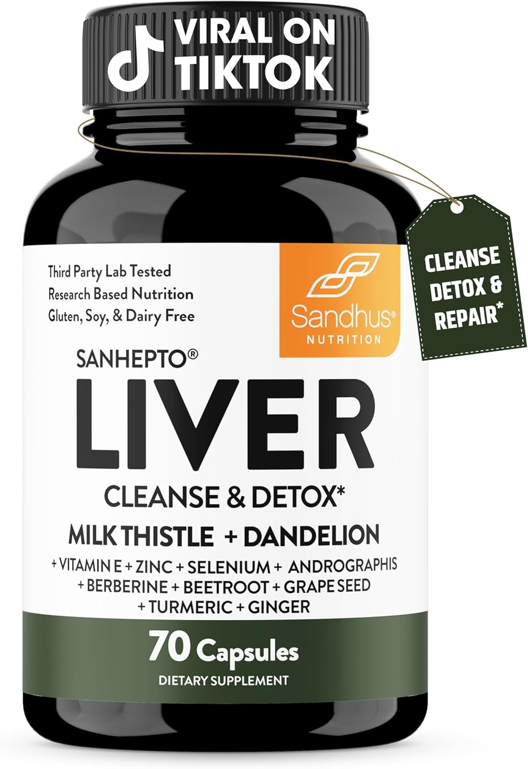 Sandhu’s Liver Cleanse Detox & Repair Support Capsules with Milk Thistle & Dandelion Root | Herbal Supplement Pills for Liver Health | for Men & Women | Made in USA | Viral on Tiktok | 70 Count