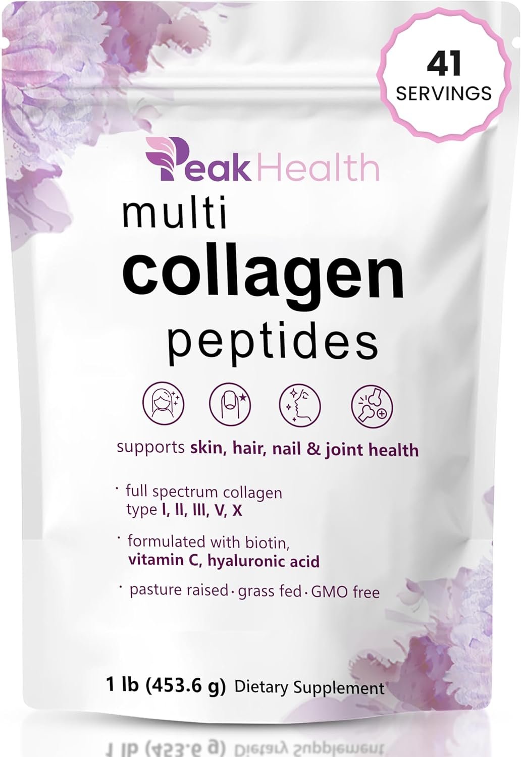 Multi Collagen Peptides Powder, 1 Pounds collagen powder- Type I,II,III,V,X with Biotin 10000mcg, Hyaluronic acid powder, Vitamin C – Unflavored Collagen Protein Powder – Keto & Paleo, Easy Dissolve