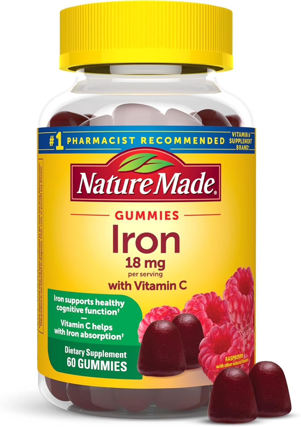 Nature Made Iron 18 mg per serving Gummies with Vitamin C, Iron Supplement for Red Blood Cell Support, 60 Gummies, 30 Day Supply