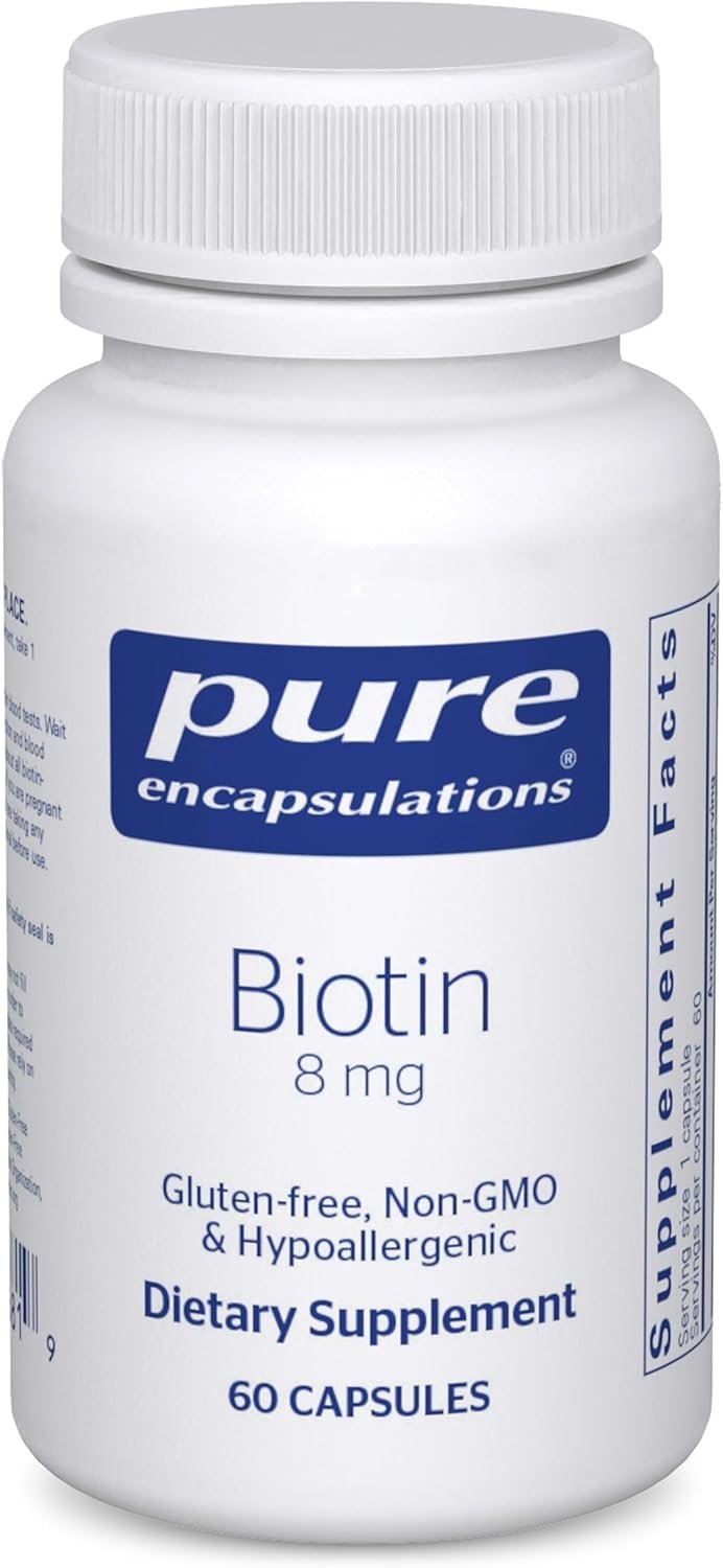 Pure Encapsulations Biotin 8 mg – B Vitamin Supplement to Aid Stress Relief, Hair, Skin & Nail Strengthening, Metabolism, Carbohydrate Support & Nervous System* – with Premium Biotin – 60 Capsules
