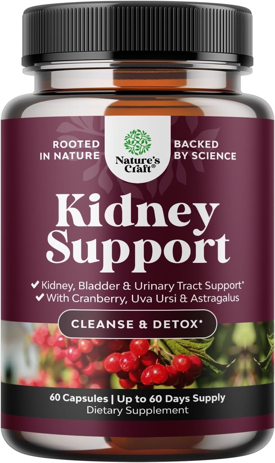 Advanced Kidney Support Supplement – Kidney Cleanse Detox & Repair Cranberry Extract Capsules with Uva Ursi, Stinging Nettle & Astragalus for Kidney Health – Urinary Tract Health – 60 Count