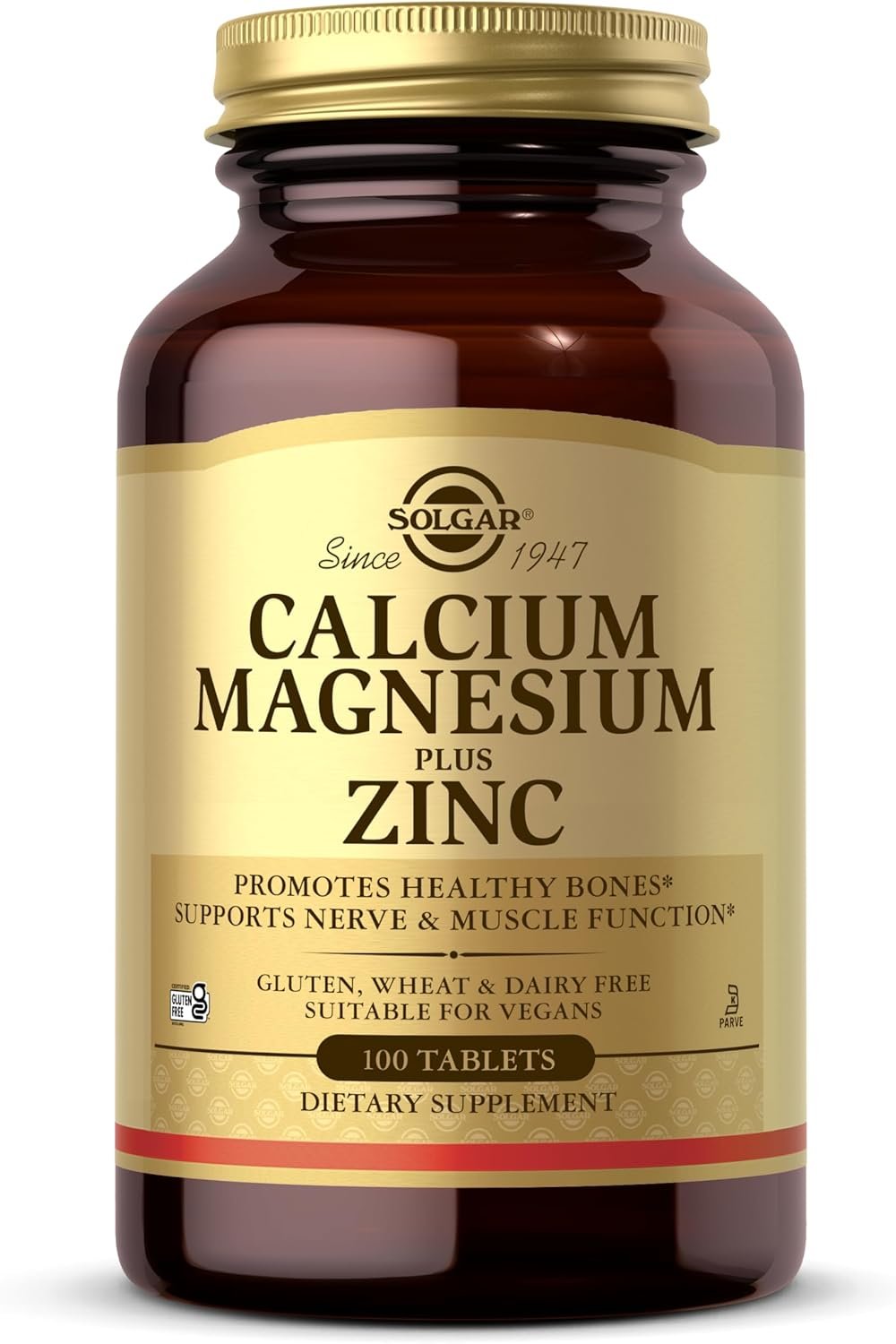 Solgar Calcium Magnesium Plus Zinc, 100 Tablets – Promotes Healthy Bones and Teeth – Supports Nerve & Muscle Function – Non-GMO, Vegan, Gluten Free, Dairy Free, Kosher – 33 Servings