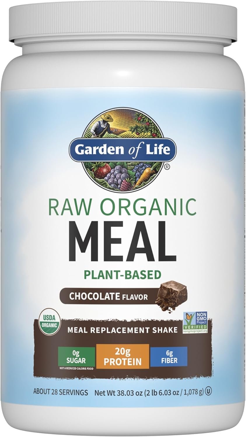 Garden of Life Meal Replacement Shakes, Raw Organic, Chocolate Protein Powder with Plant Based Pea Protein, Sprouts, Greens, Probiotics, Dairy Free 28 Servings