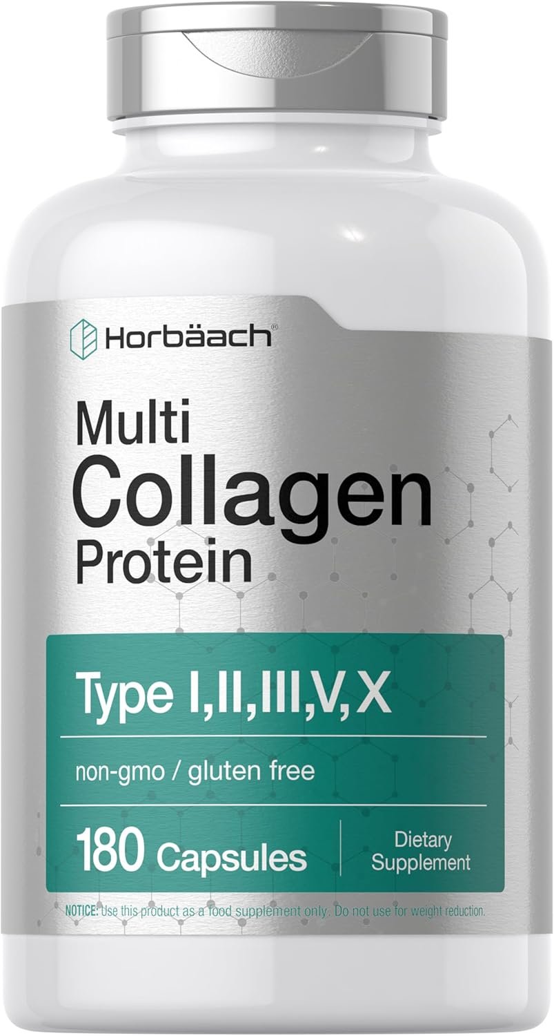 Horbäach Multi Collagen Protein 2000 mg | 180 Capsules | Hydrolyzed Collagen Type I, II, III, V, X | Keto & Paleo Friendly, Non-GMO, Gluten Free Supplement