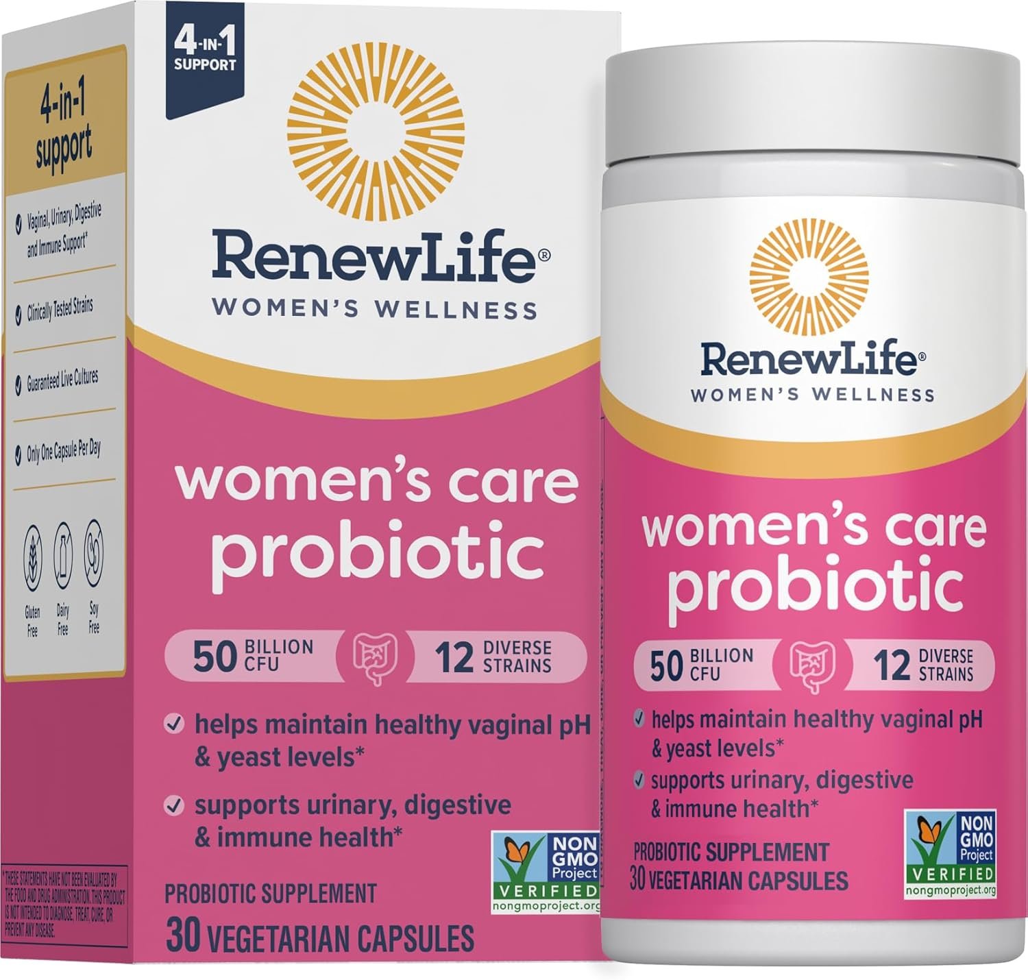 Renew Life Women’s Probiotic Capsules, 50 Billion CFU Guaranteed, Supports pH Balance, Vaginal, Urinary, Digestive and Immune Health(2), L. Rhamnosus GG, Dairy, Soy and Gluten-Free, 30 Count