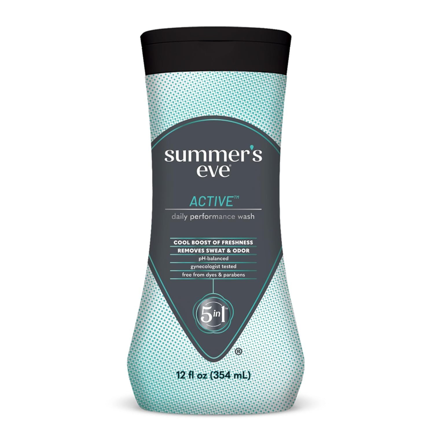 Summer’s Eve Active Daily Performance Feminine Wash, pH-Balanced Body Wash for Women, Removes Vaginal Odor with Scents of Eucalyptus & Peppermint, 12 Fl Oz