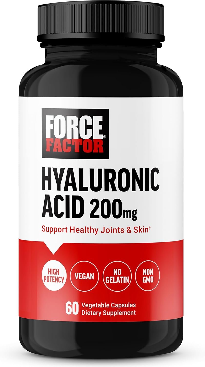 Force Factor Hyaluronic Acid Supplements, Hyaluronic Acid Capsules for Joint Health and Skin Hydration, Joint Health Supplement for Women and Men, High Potency, Vegan, 60 Capsules