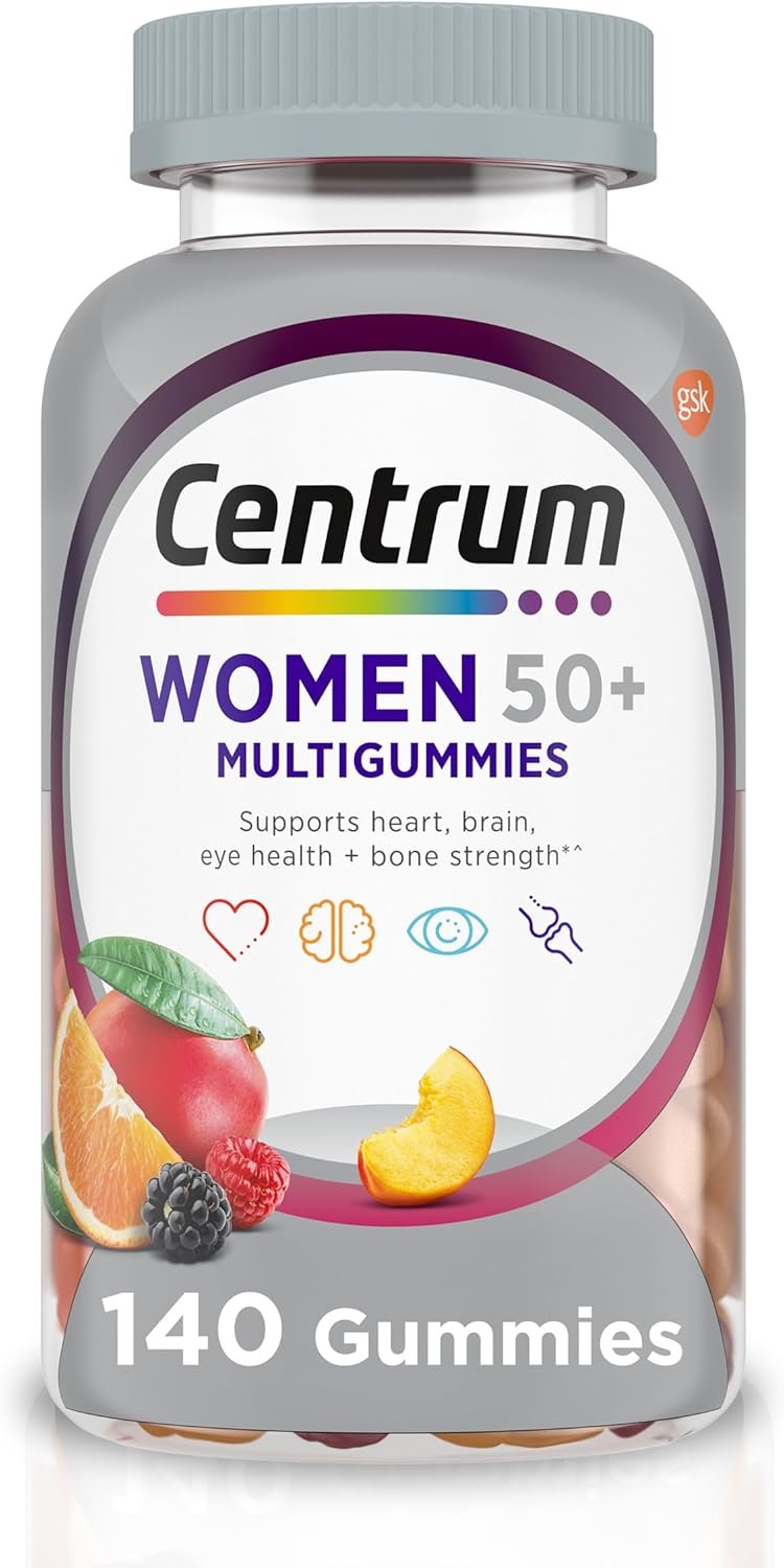 Centrum MultiGummies for Women 50 Plus, Multivitamin/Multimineral Supplement with Vitamins D3, E, B6, and B12, Assorted Fruit Flavor – 140 Count