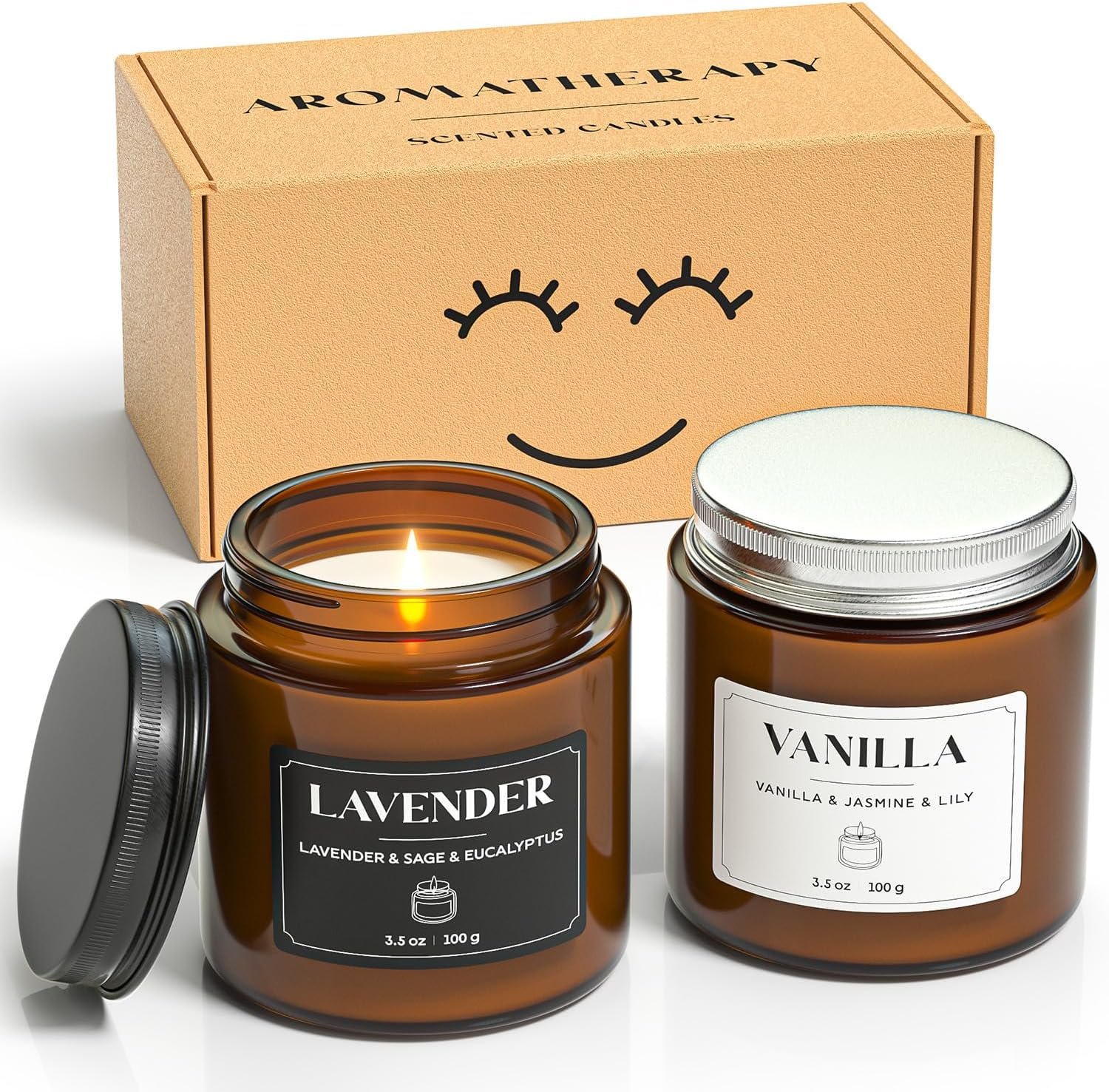 NORVENCE Scented Candles Gift Set, Stress Relief Candles for Home, Premium Soy Candle Set, Candles for Women and Men, Birthday & Christmas Gifts (Black & White, 7 oz)