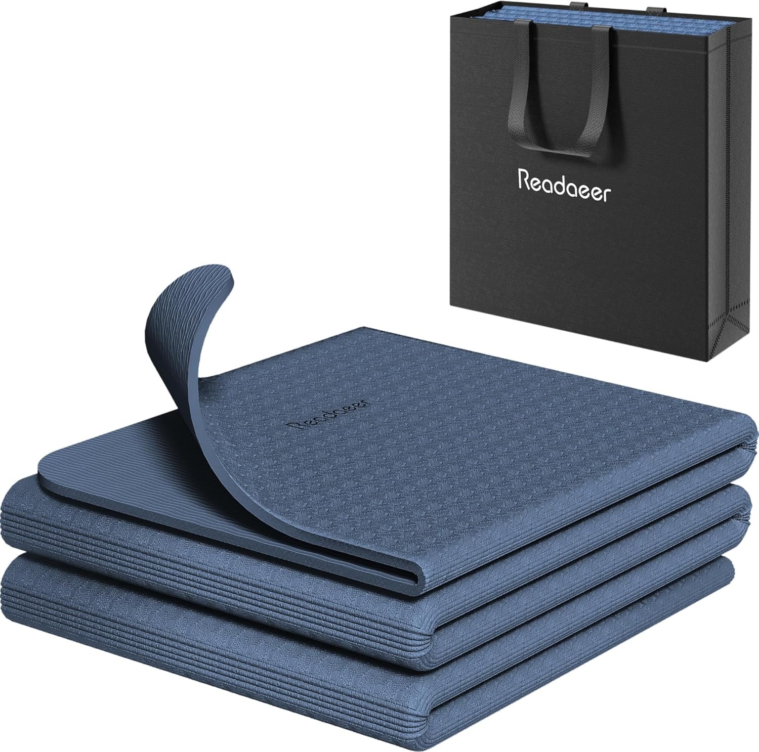 Readaeer Foldable Yoga Mat for Travel Folding Yoga Mat 6mm Thick with Carrying Bag, Non-Slip TPE Exercise Pilates Mat for 72″ L x 24″ W x 0.24 Inch