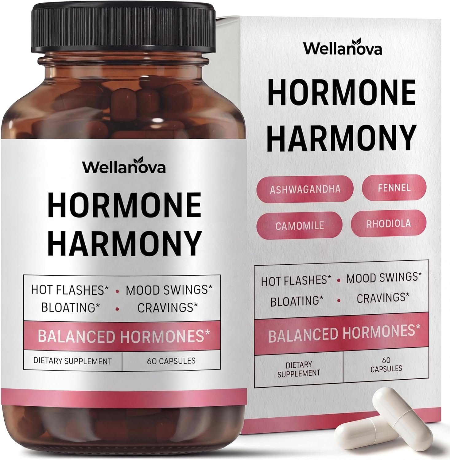 Hormone Harmony for Women – Natural Hormonal Balance Support for Menopause & Perimenopause – Hot Flashes, Mood Swings, Cravings, Bloating Relief – 60 Capsules