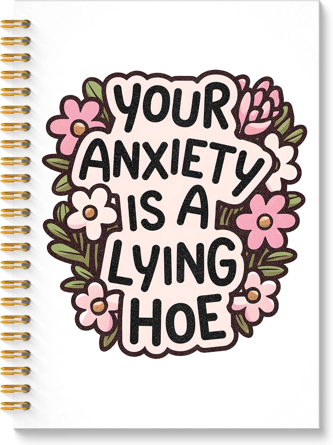 ROXMART Floral Mental Health Glitter Spiral Notebook, Anxiety Journal for women, Anti Anxiety Mental Health Gifts, Funny Psychology Positive Hardcover Notebook Journal, 5.5×8.3 Inch