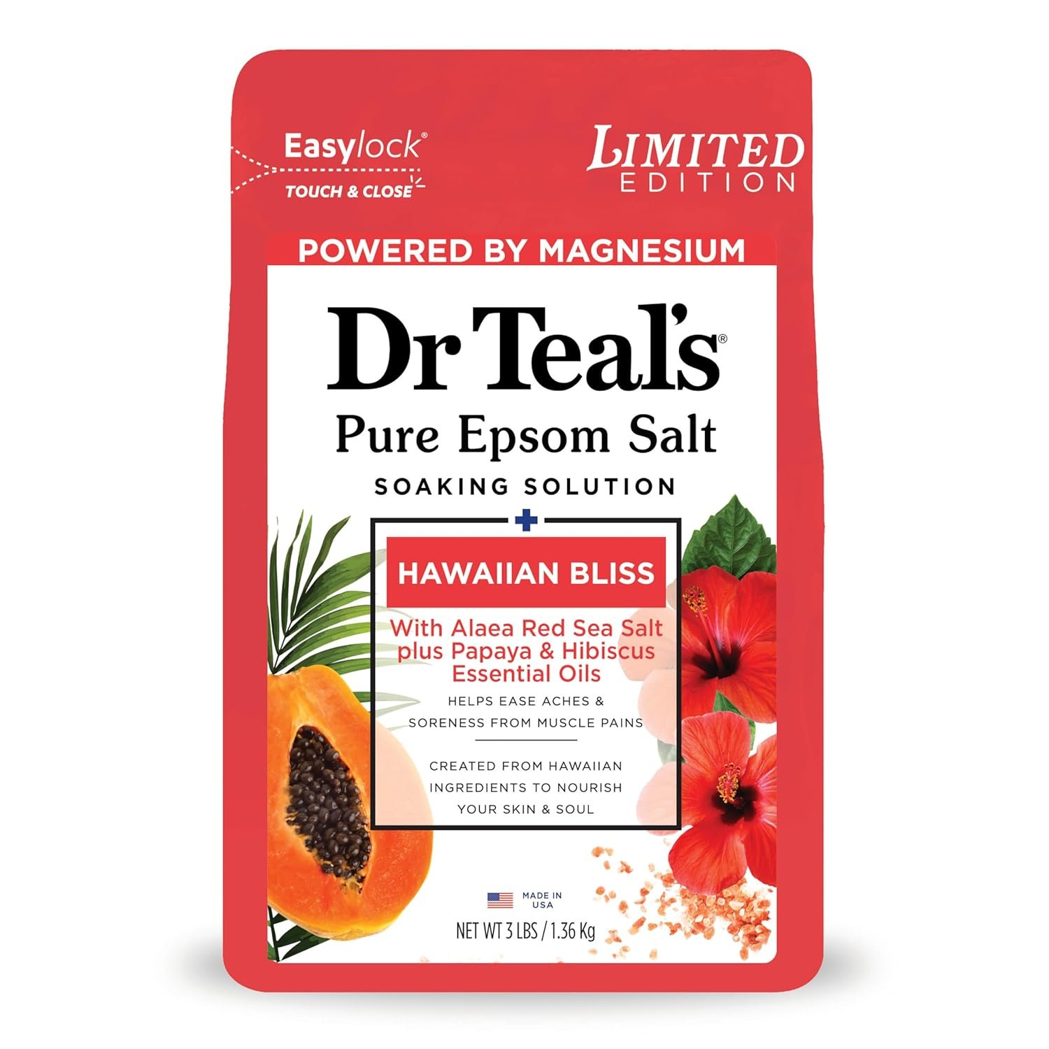 Dr Teal’s Epsom Salt Magnesium Soak, Limited Edition Hawaiian Bliss, 3lbs