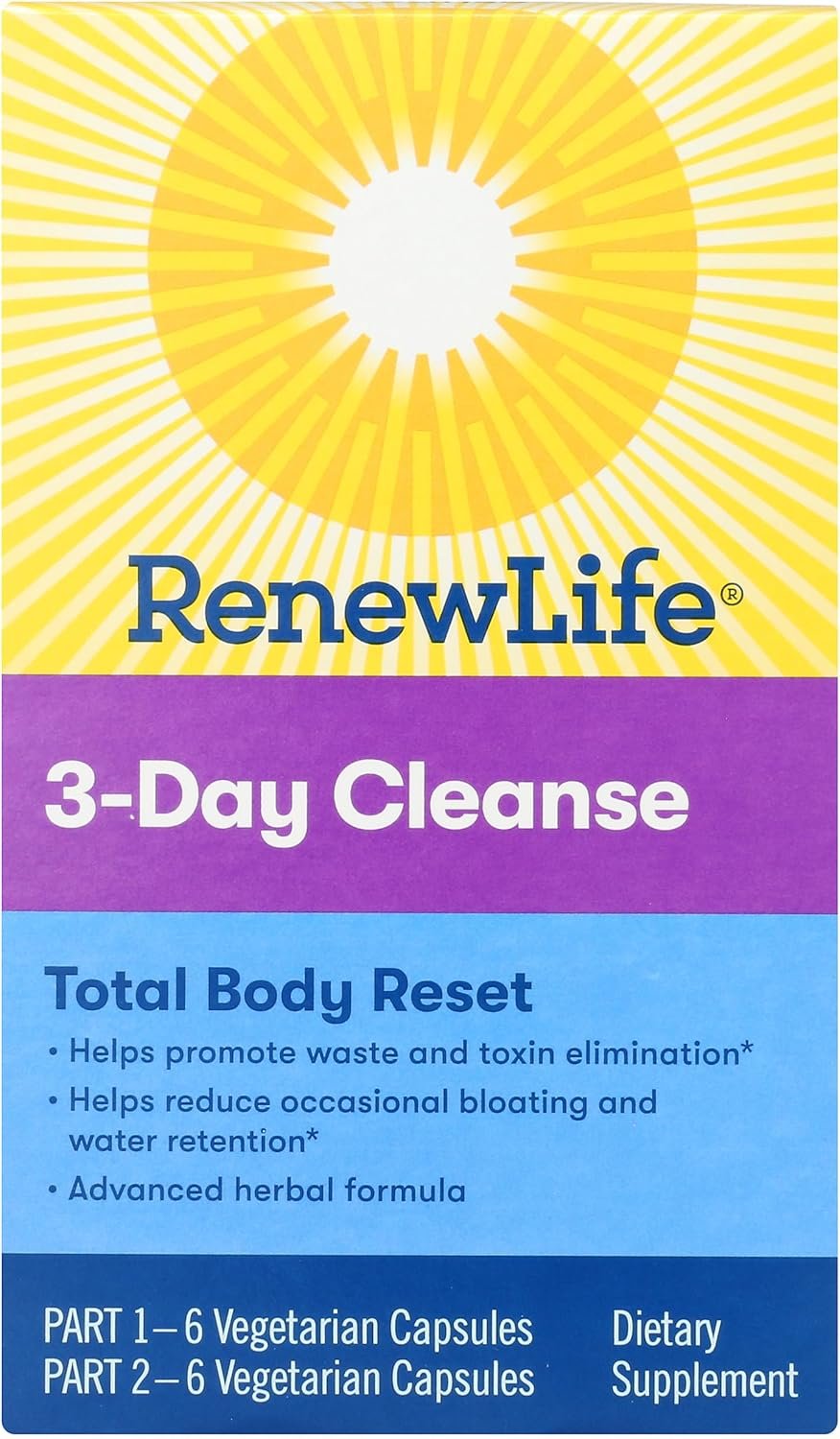Renew Life Adult Cleanse Total Body Reset, Advanced Herbal Formula – 2-Part, 3-Day Program – Gluten, Dairy & Soy Free – 12 Vegetarian Capsules