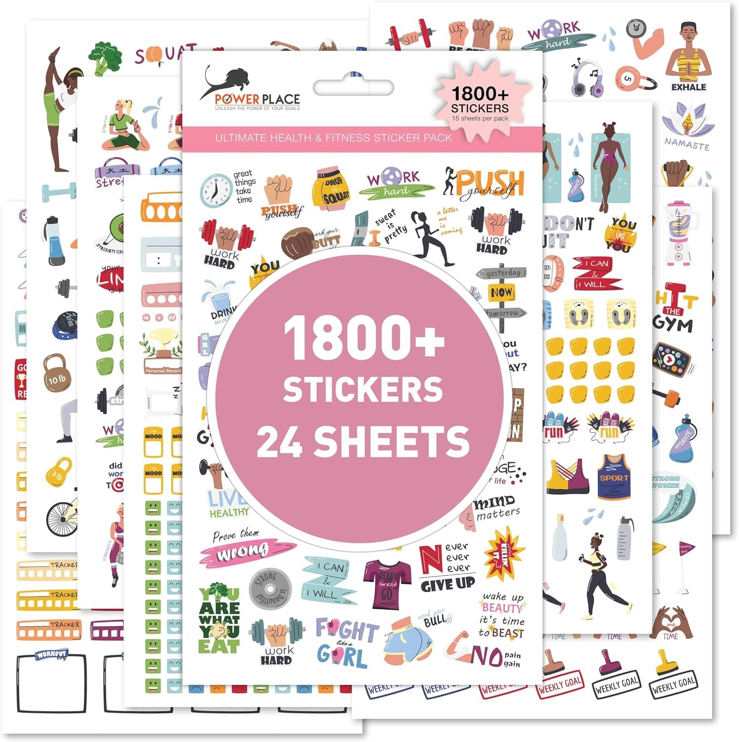 Workout & Fitness Stickers Mega Pack – Set of 24 Sheets 1800+ Health and Wellness Stickers | Tracking Stickers for Sports Planners, Journals & Calendars – Perfect for Weight Loss, Exercise Goals