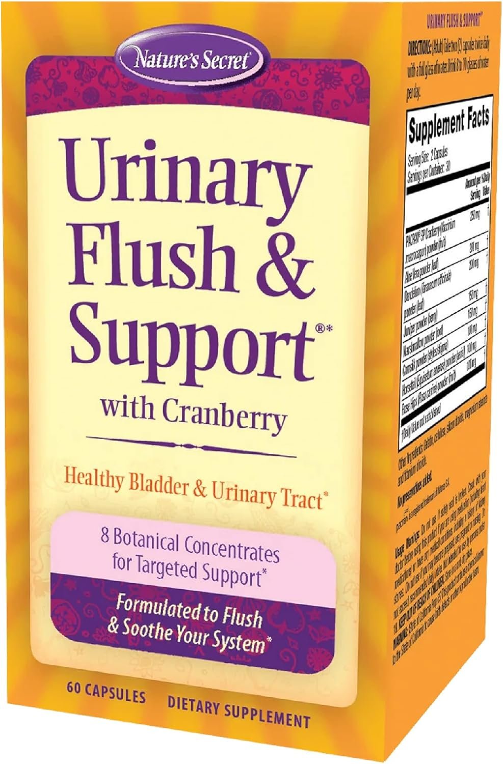 Nature’s Secret Urinary Flush & Support with Cranberry Promotes Healthy Bladder & Urinary Tract – 8 Botanical Concentrate Blends to Flush & Soothe – Healthy Elimination & Detoxification – 60 Capsules