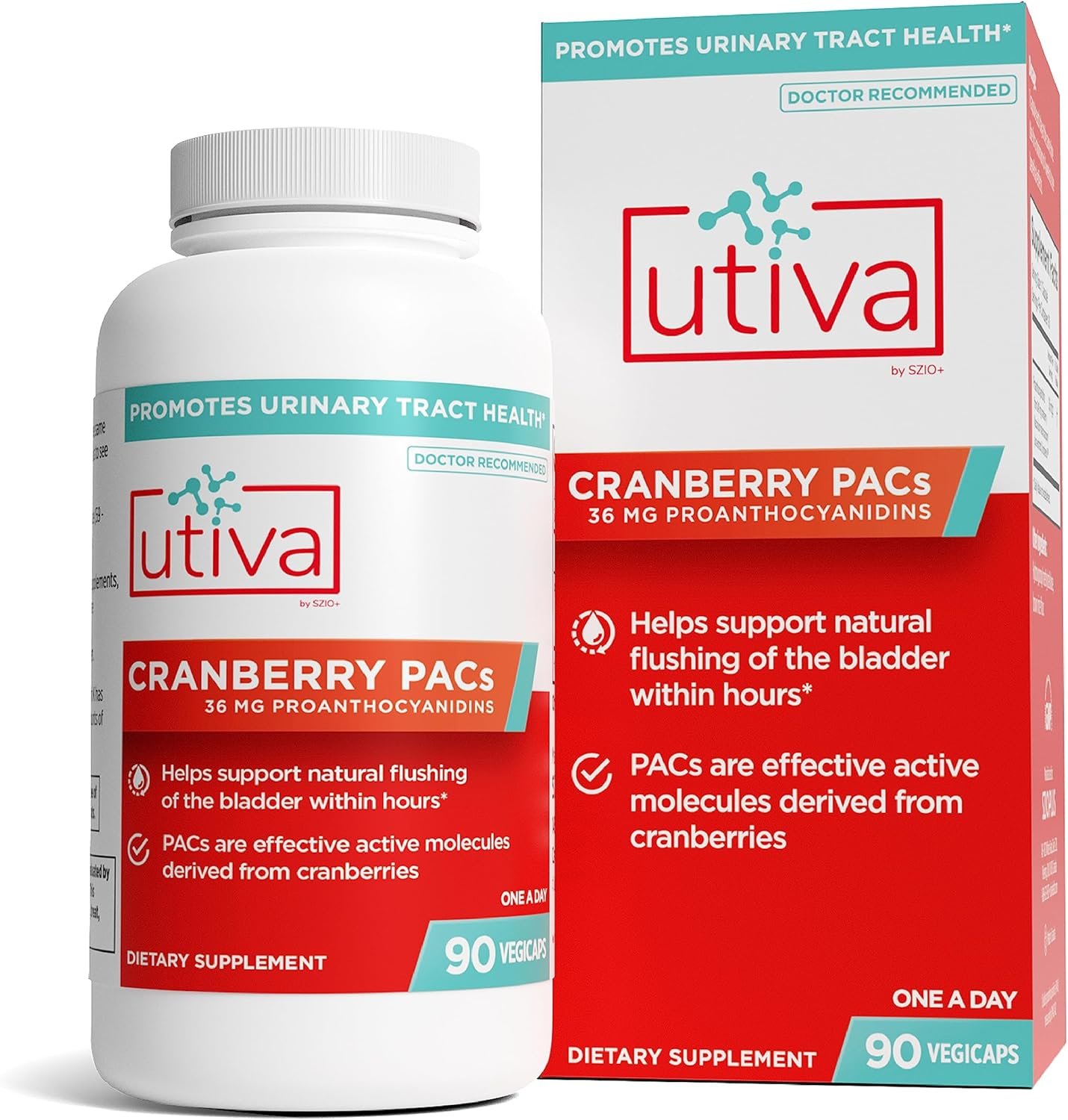 Utiva Cranberry PACs – Clinically Studied Ingredients 36mg PACs for UTI Avoidance – Supplement for Urinary Tract Health for Women and Men – Cranberry Extract Pills for Bladder Health, 90 Vegi Capsules