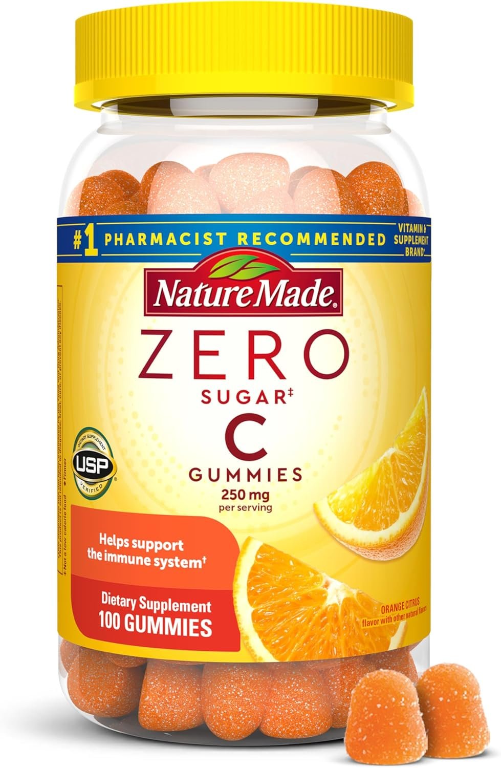 Nature Made Zero Sugar Vitamin C Gummies 250 mg Per Serving, Immune & Antioxidant Support, Aspartame Free, 100 Sugar Free Vitamin C Gummies, 50 Day Supply