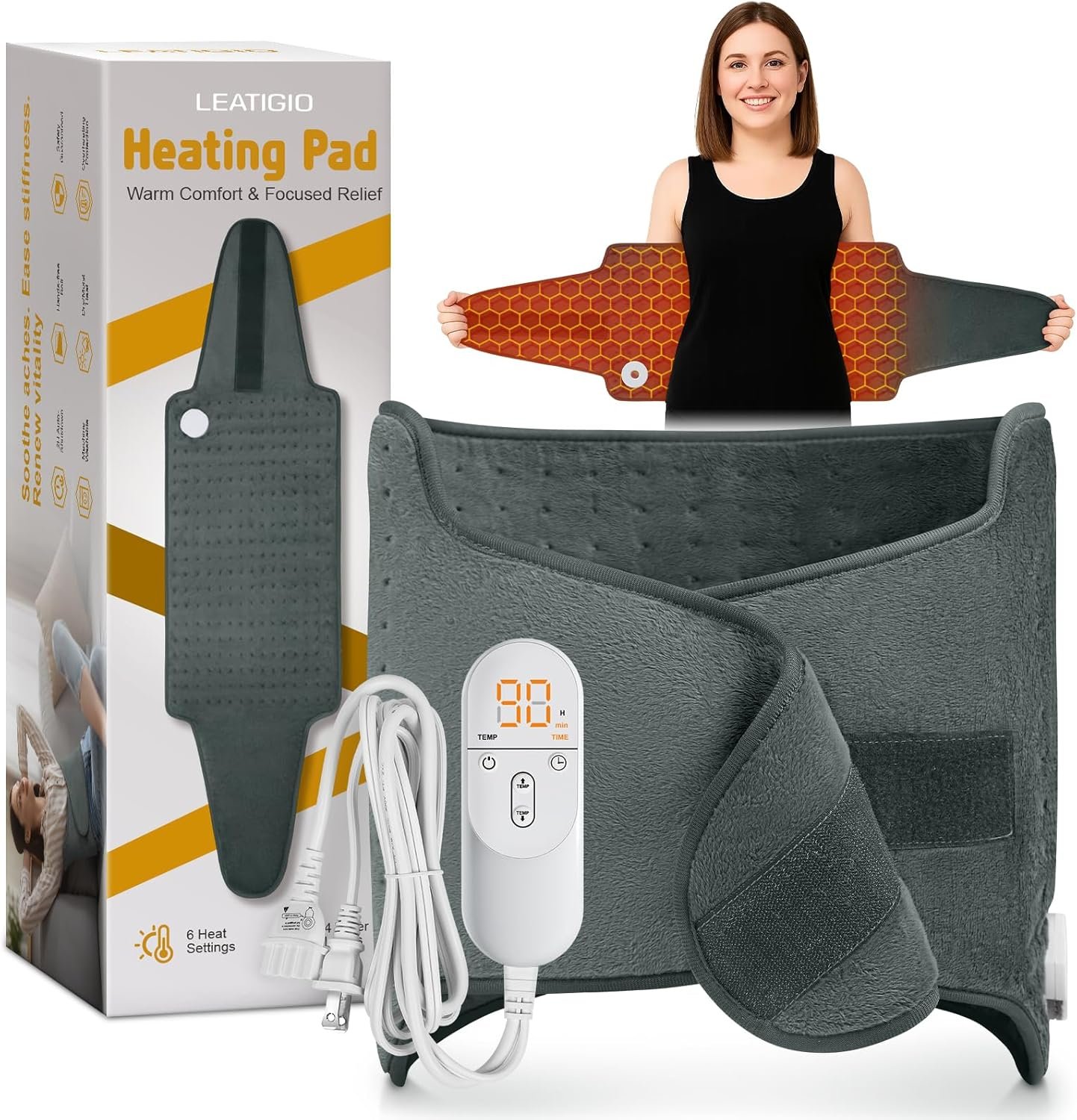 Heating Pad for Back, Ostomy Belts Electric Heating Pad for Period Cramps, Wrap Around Heat Pad for Waist Stomach Neck Shoulders, Birthday Gifts for Women Men, Mothers Day Gifts for Mom Wife