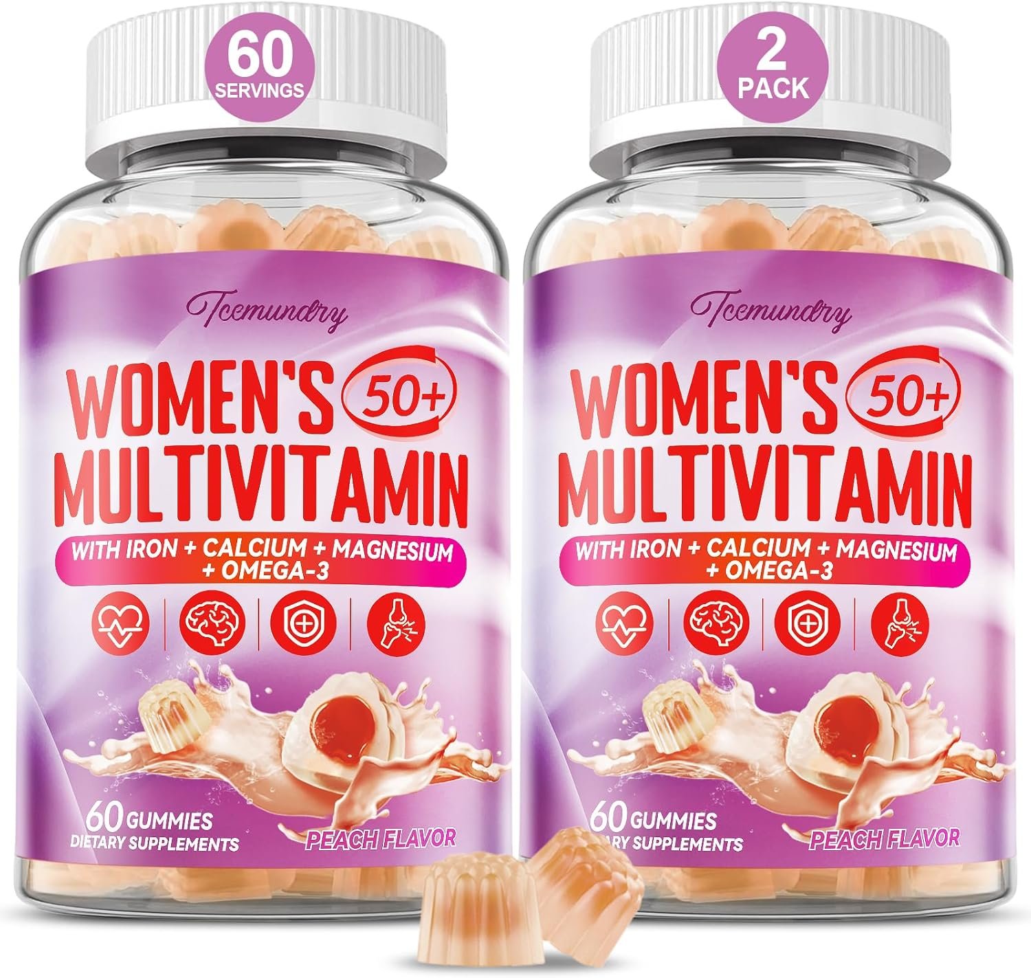 Multivitamin Gummies for Women 50 Plus – with Omega 3, Coenzyme Q10, Iron, Calcium, Zinc, Vitamin A, C, D3, E, K2, B Complex, Folate – Multi Vitamins & Minerals for Energy, Beauty, Immune, Sugar Free