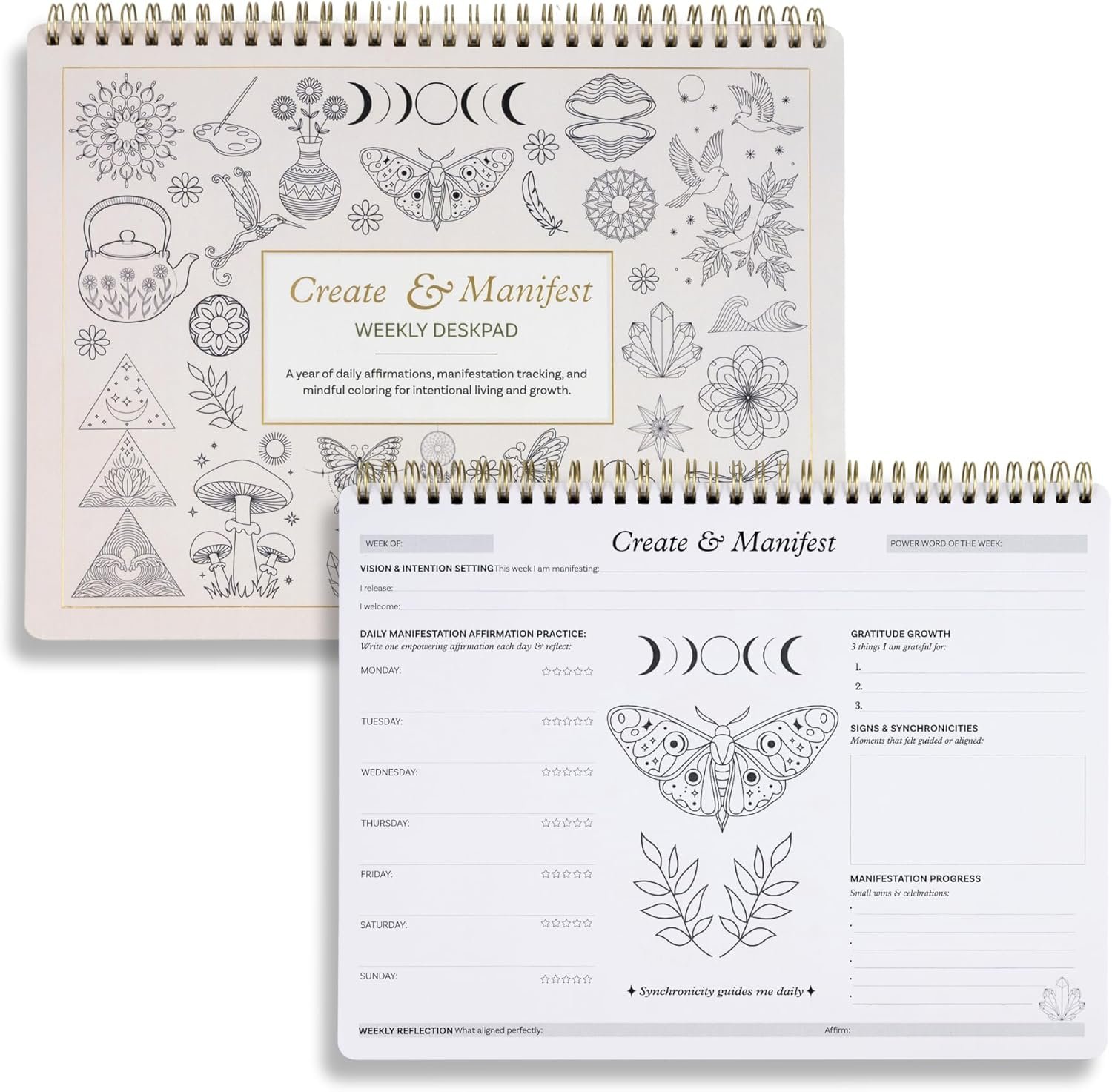Manifestation Planner for Daily Affirmations | Law of Attraction, Gratitude and Mindful Coloring | Intention Setting Tracker for Women | 52 Sheets for 1 Year | A4