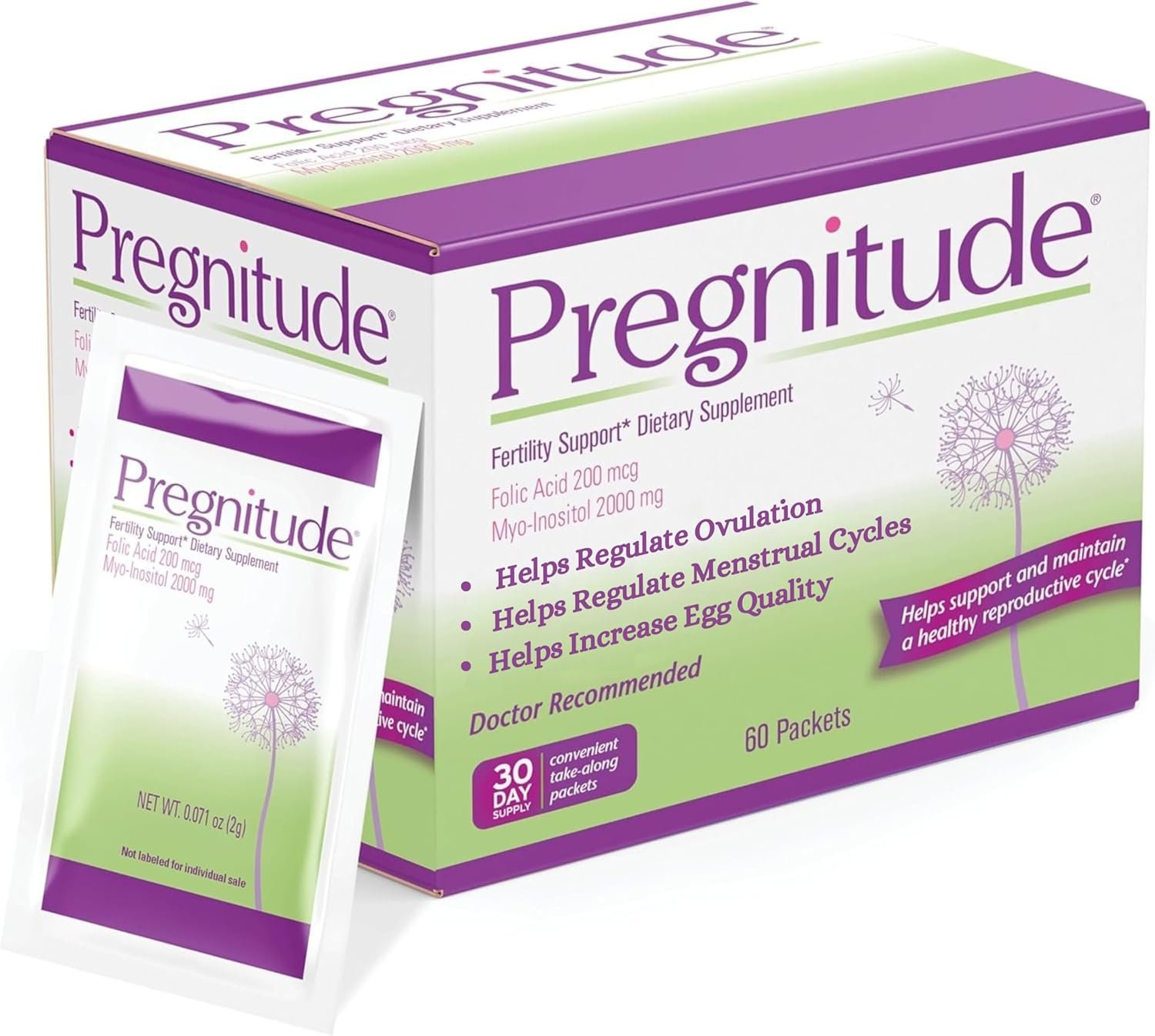 Pregnitude Reproductive Fertility Support – Helps Promote Regular Ovulation – Menstrual Cycles, and Increase Quality of Eggs – 30 Day Supply 60 Packets
