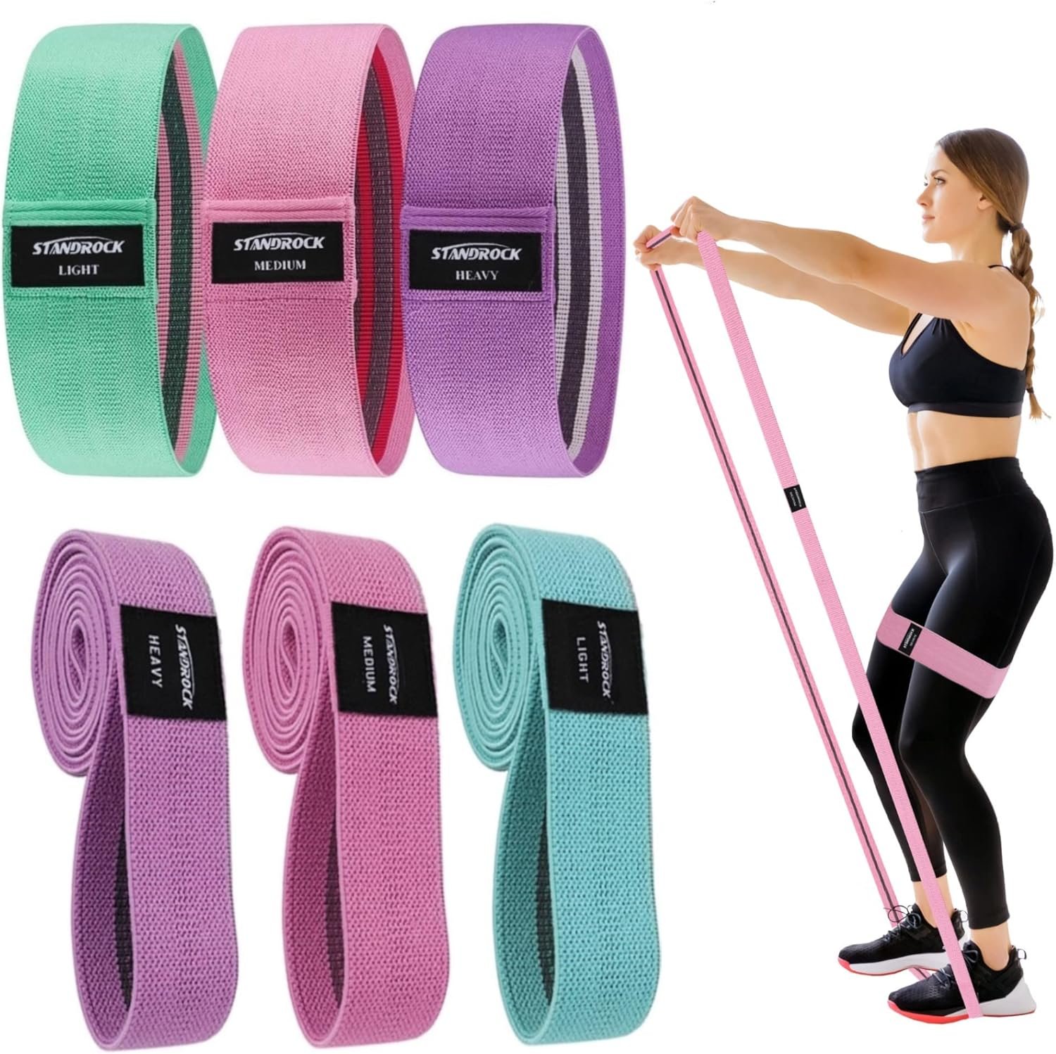 STANDROCK Fabric Resistance Bands for Working Out, 3 and 4 Levels Booty Bands Long Resistance Bands for Women and Men | Elastic Bands for Exercise Bands Resistance Workout Bands Resistance