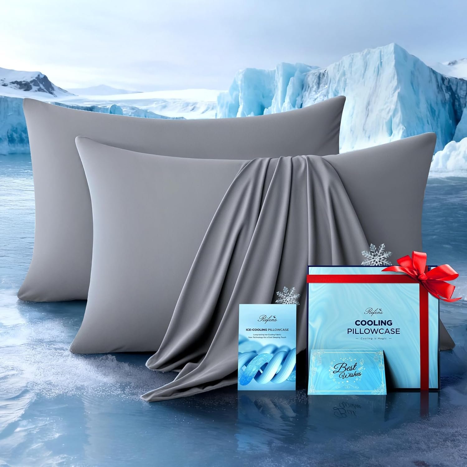Ultra-Chill Cooling Pillowcase Set of 2 for Hot Sleepers, Softer Than Silk Pillow Cases for Protecting Hair & Skin, Breathable Bed Pillow Covers w/Zipper, Gifts for Women Men (Light Gray, Standard)
