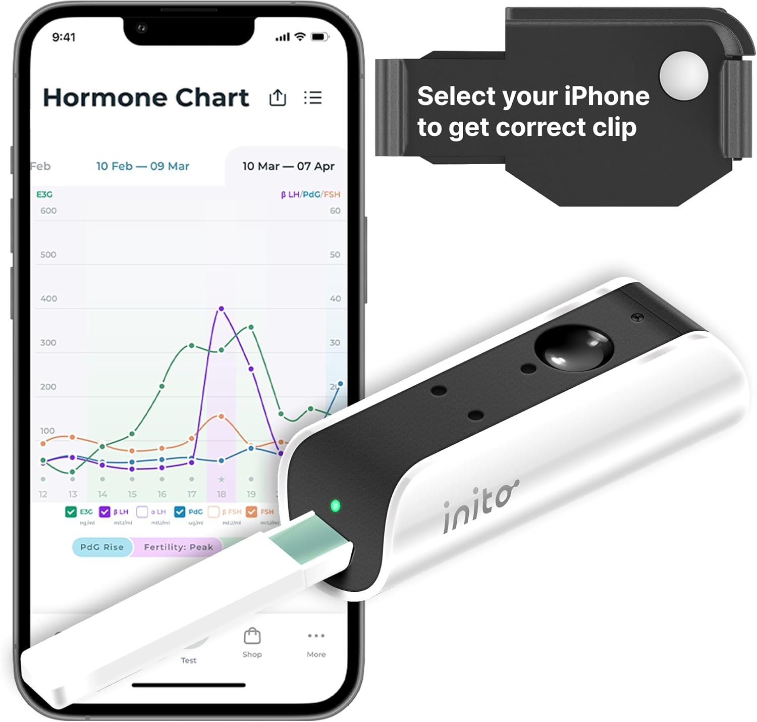 Inito Fertility Monitor & Hormone Tracker for Women | Estrogen, LH, PdG (Urine Metabolite of progesterone), FSH | Track and Confirm Ovulation | Includes 15 Strips (Compatible with iPhone 16 Pro)