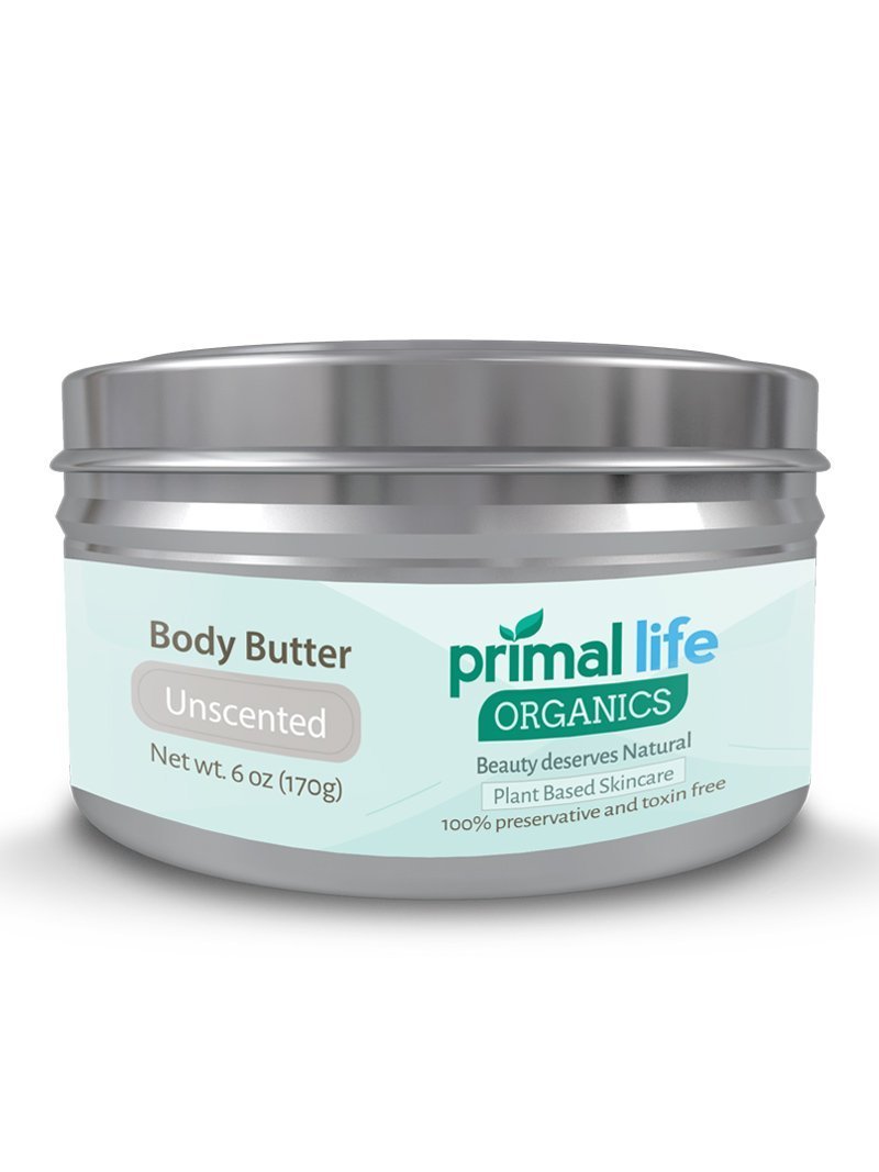 Body Butter – #1 RATED BEST – Fast, Effective Hydrating Butter for dry, rough skin – 100% Natural, Organic, Gluten-free – Soothes, heals, moisturizes, repairs – 6 oz. Unscented – Primal Life Organics