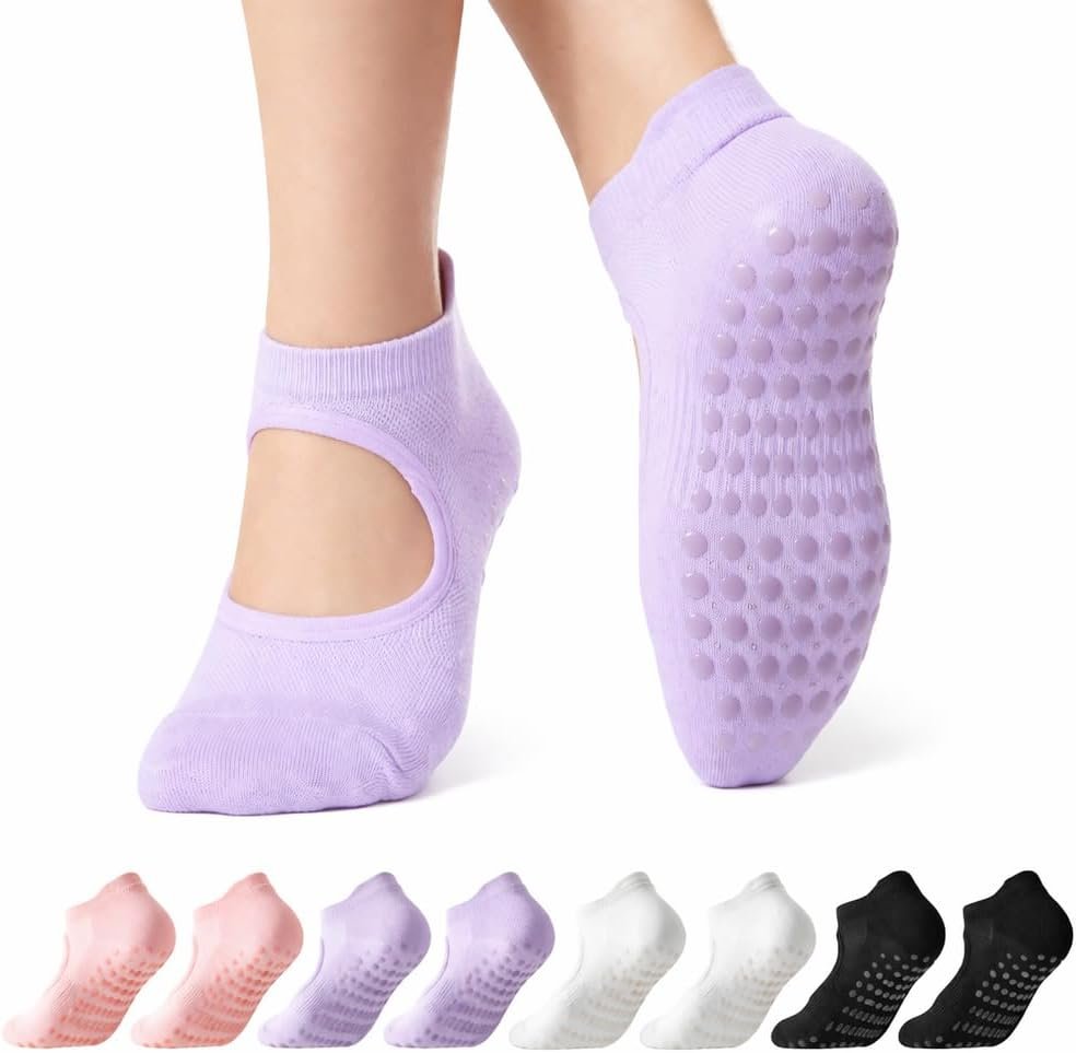 COOLMATE Pilates Socks with Grips for Women, Yoga Socks, Crew Non Slip Women for Barre, Pilates Gifts for Women