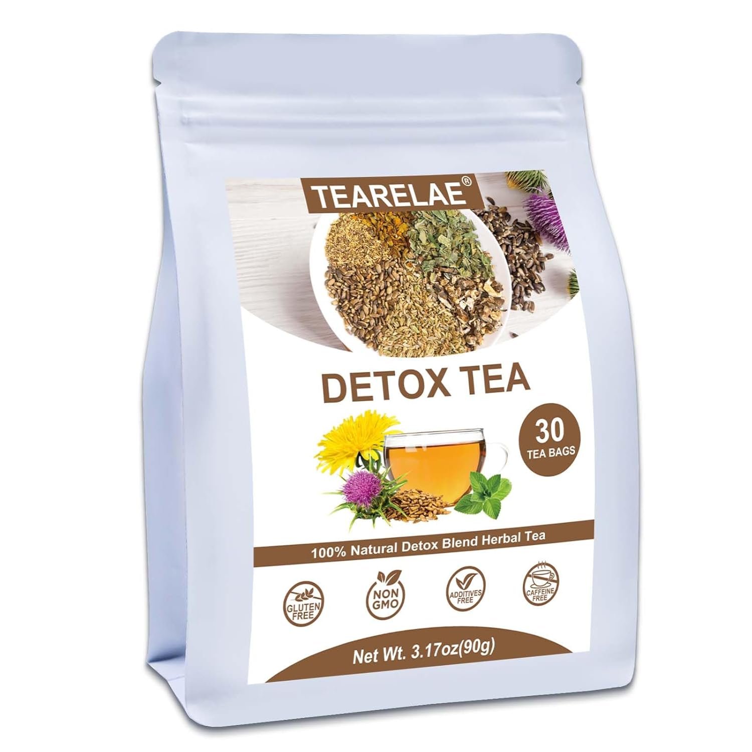 TEARELAE – Detox Tea, 30 Count Herbal Liver Detox Tea Bag – Milk Thistle Seed, Dandelion Root, Licorice Root, Fennel, Turmeric, Peppermint – Support Liver Function