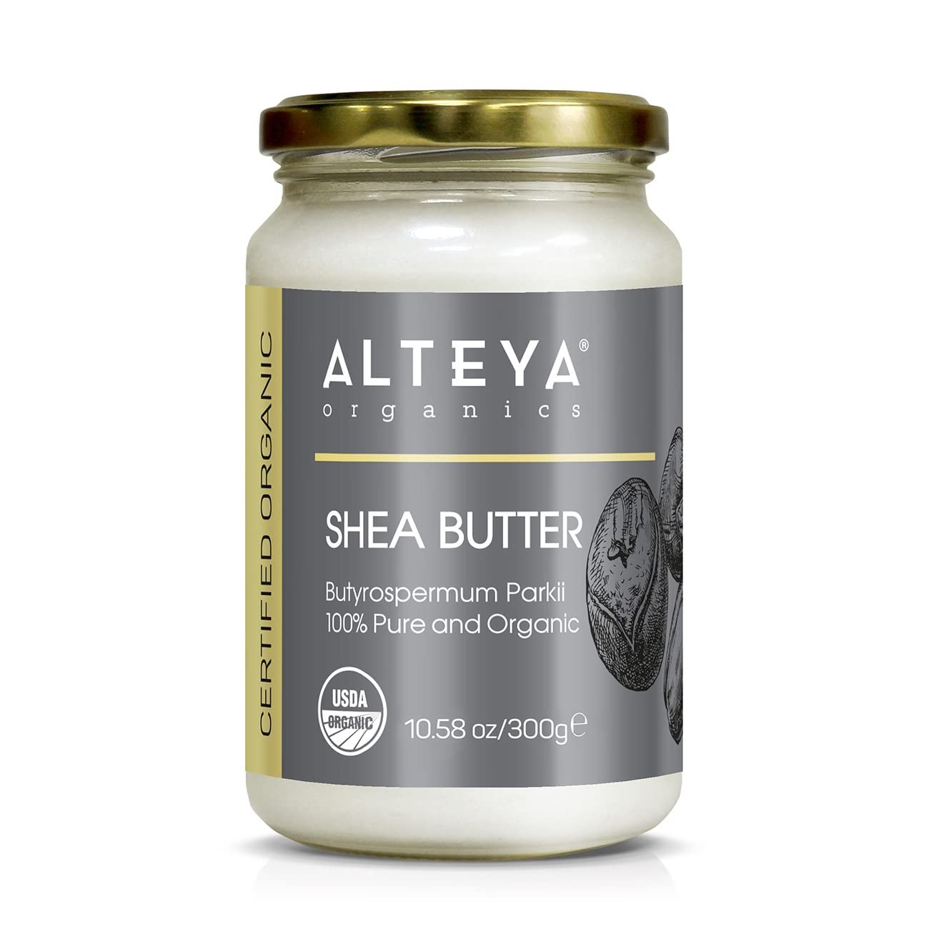 Alteya Organics Organic Shea Butter (Butyrospermum Parkii) – 100% Pure Shea Butter – 10.58 oz / 300 g Glass Jar
