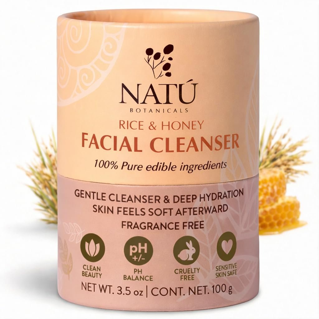 NATÚ BOTANICALS Rice & Honey Powder Face Cleanser – Hydrating Facial Cleanser & Gentle Exfoliator For Radiant Skin – Clarifying & Nourishing Daily Powder Face Wash for Women 3.5oz