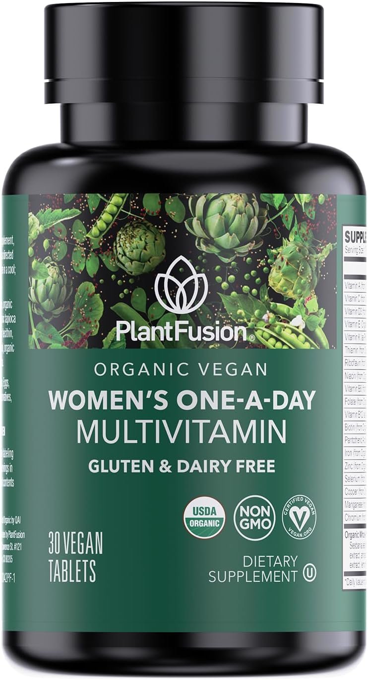 PlantFusion Organic Multivitamin for Women with Iron, One Daily Vegan Multivitamin with Plant Based B12, D3 & Whole Food Blend for Energy & Immune Support – 30 Tablets (1 Month Supply)