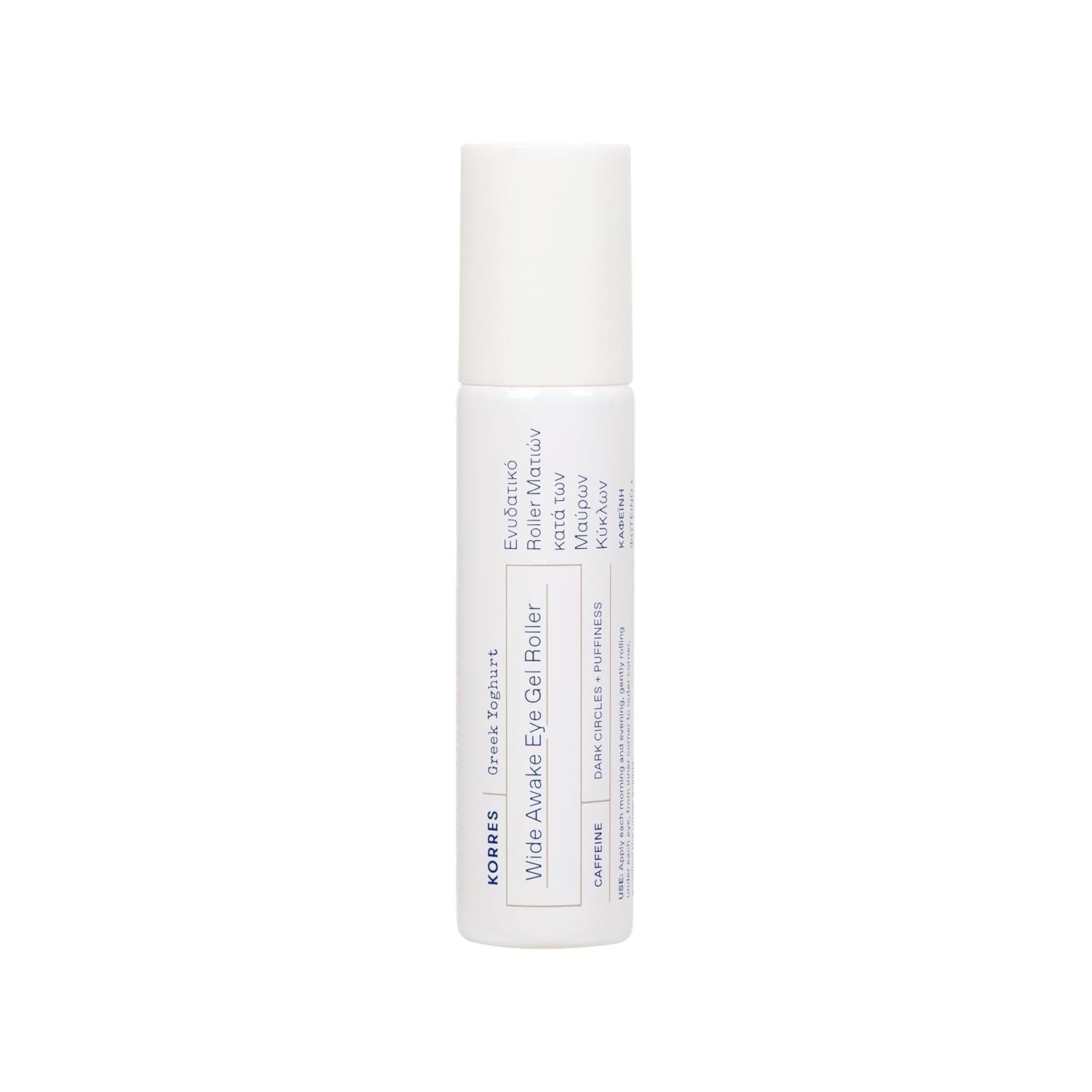 KORRES Greek Yoghurt Wide Awake Eye Gel Serum with Hyaluronic Acid & Caffeine for Dark Circles & Puffy Eyes, Roller Ball, Brightening & Hydrating, 0.51 fl oz